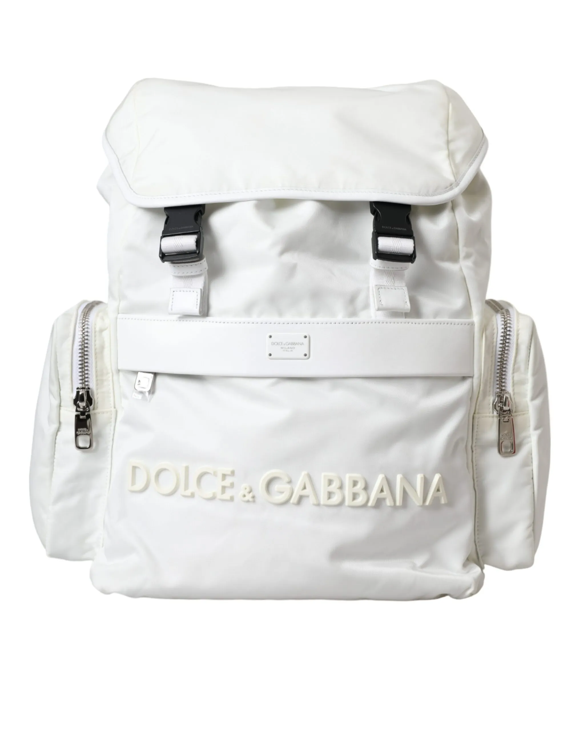 Dolce & Gabbana Men's White Nylon Rubber Logo Backpack Rucksack Bag