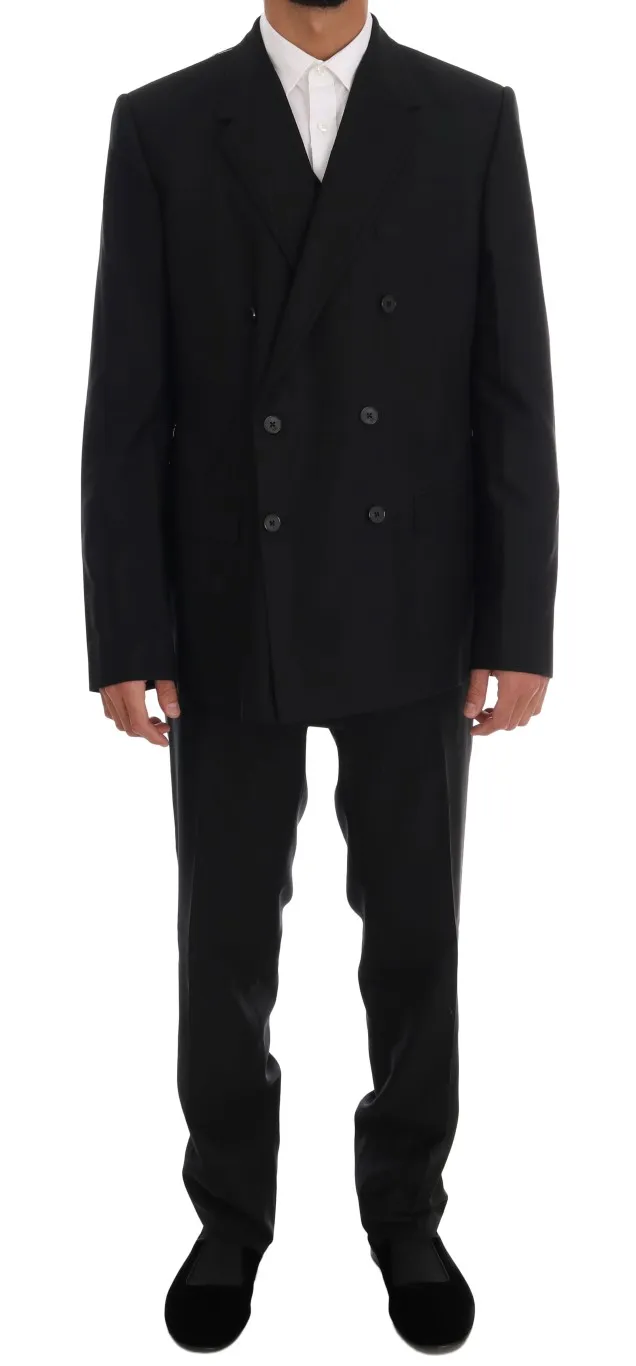 Dolce & Gabbana Men's Elegant Black Wool Three-Piece Suit