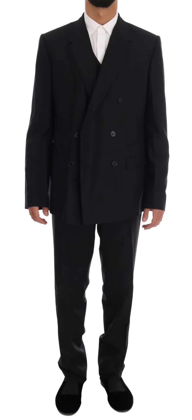 Dolce & Gabbana Men's Elegant Black Wool Three-Piece Suit
