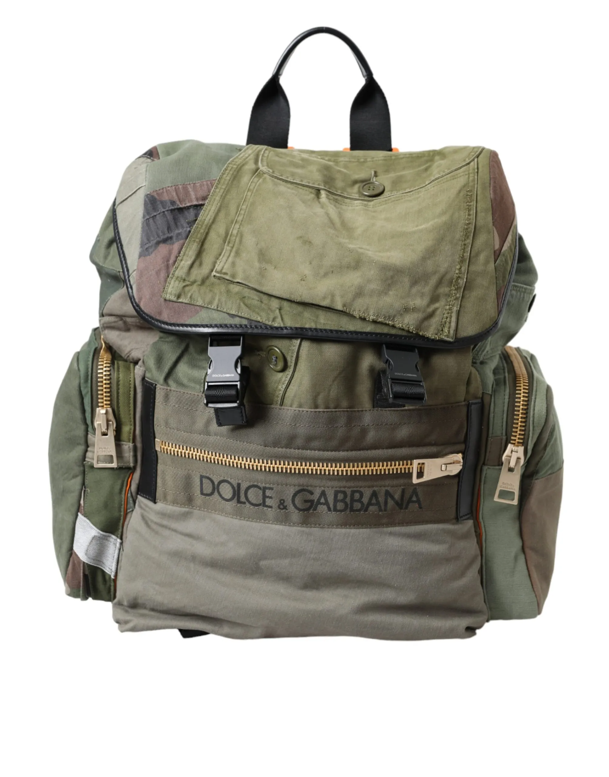 Dolce & Gabbana Men's Military Green Patchwork Rucksack Backpack Bag