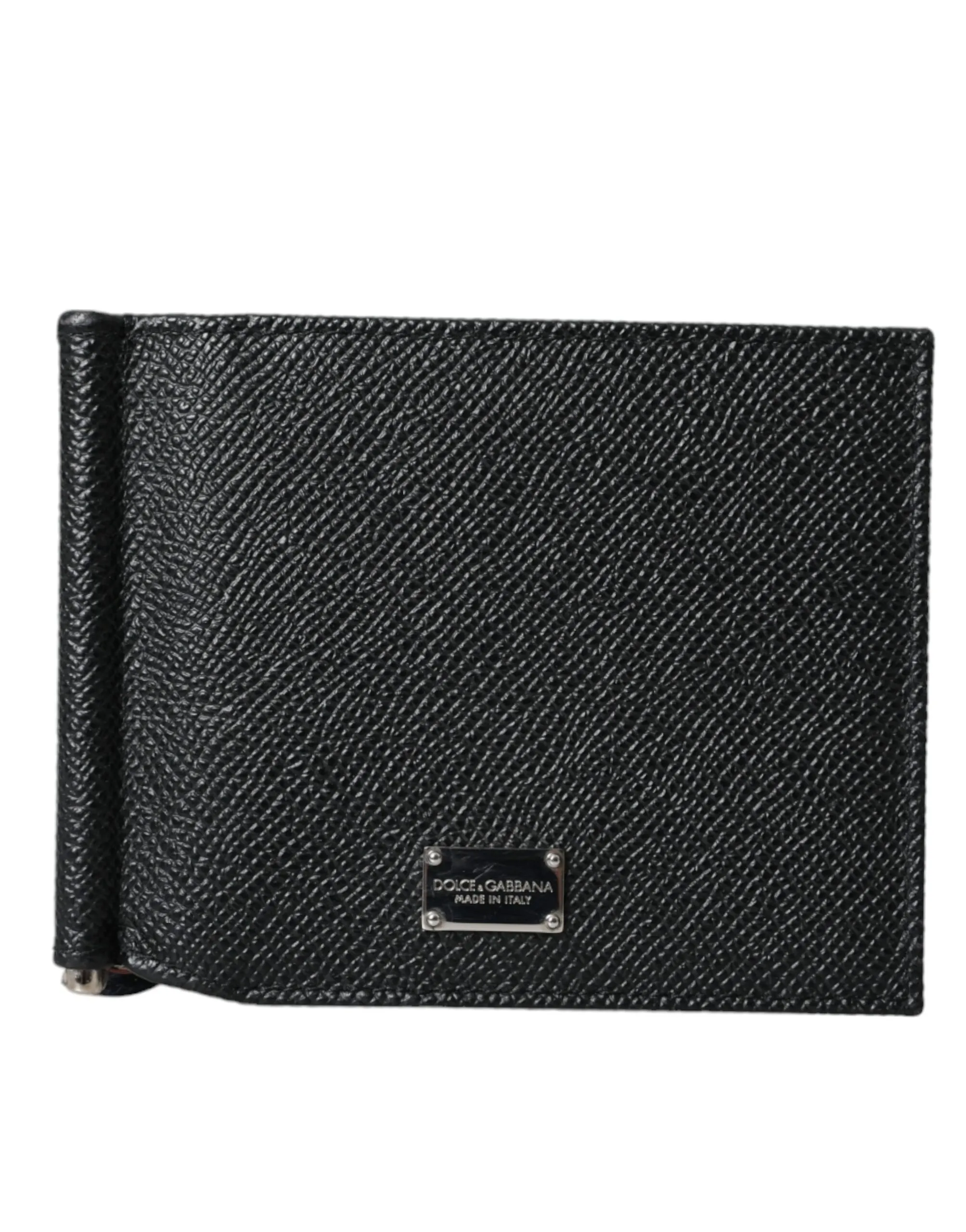Dolce & Gabbana Men's Black Leather Bifold Logo Plaque Card Holder Wallet
