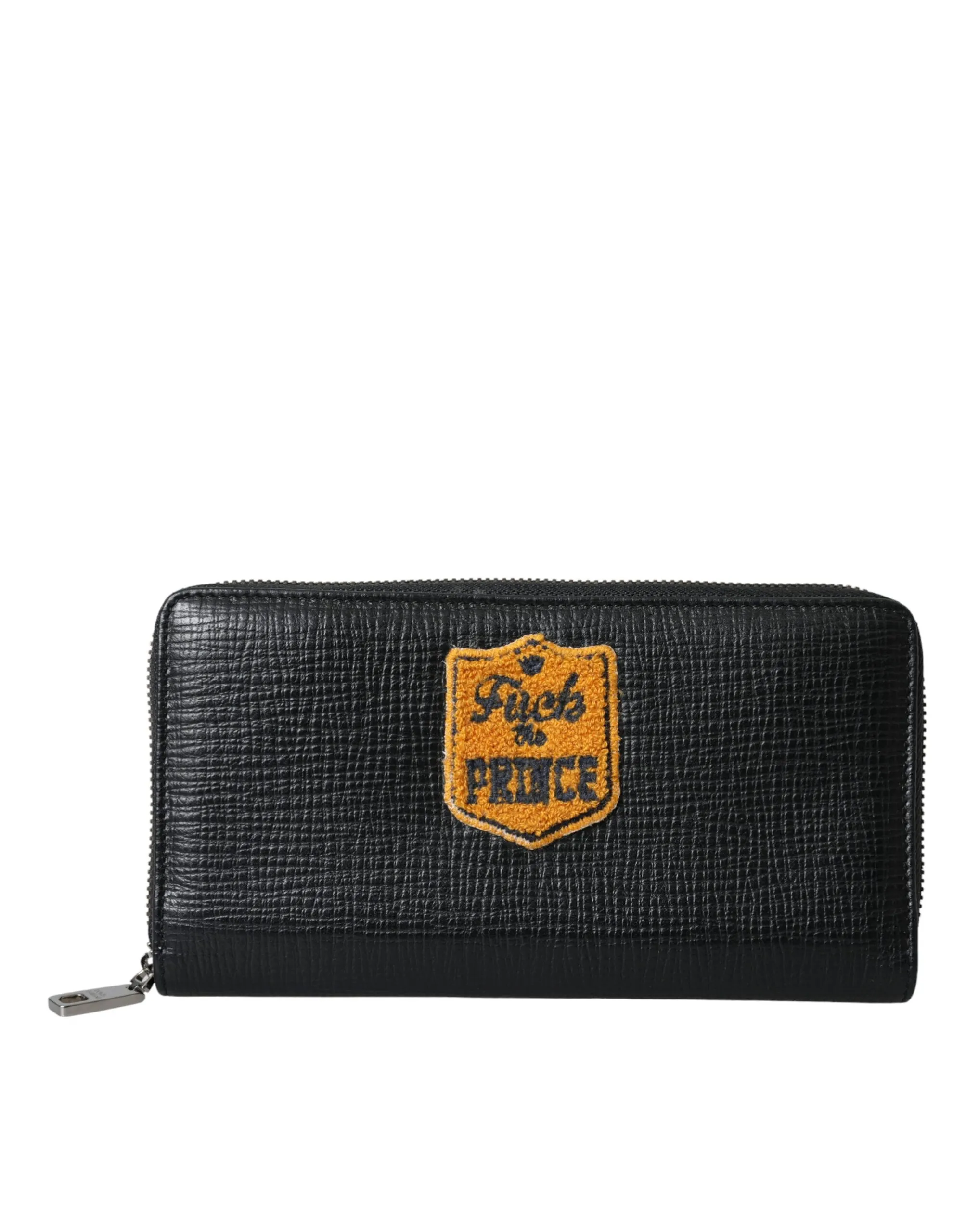 Dolce & Gabbana Men's Black Leather Logo Patch Zip Around Continental Wallet