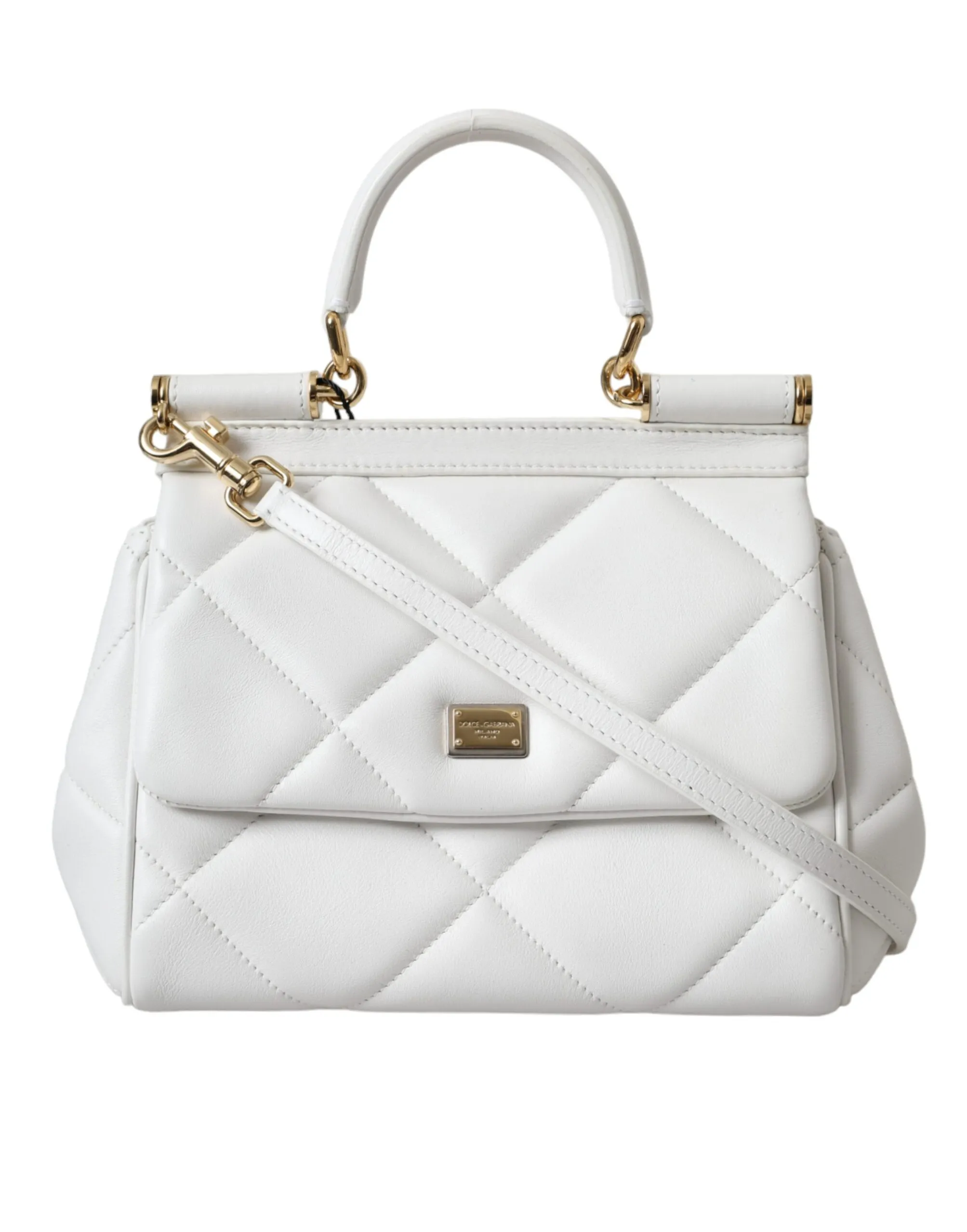 Dolce & Gabbana Women's White Quilted Leather SICILY Shoulder Purse Satchel Bag