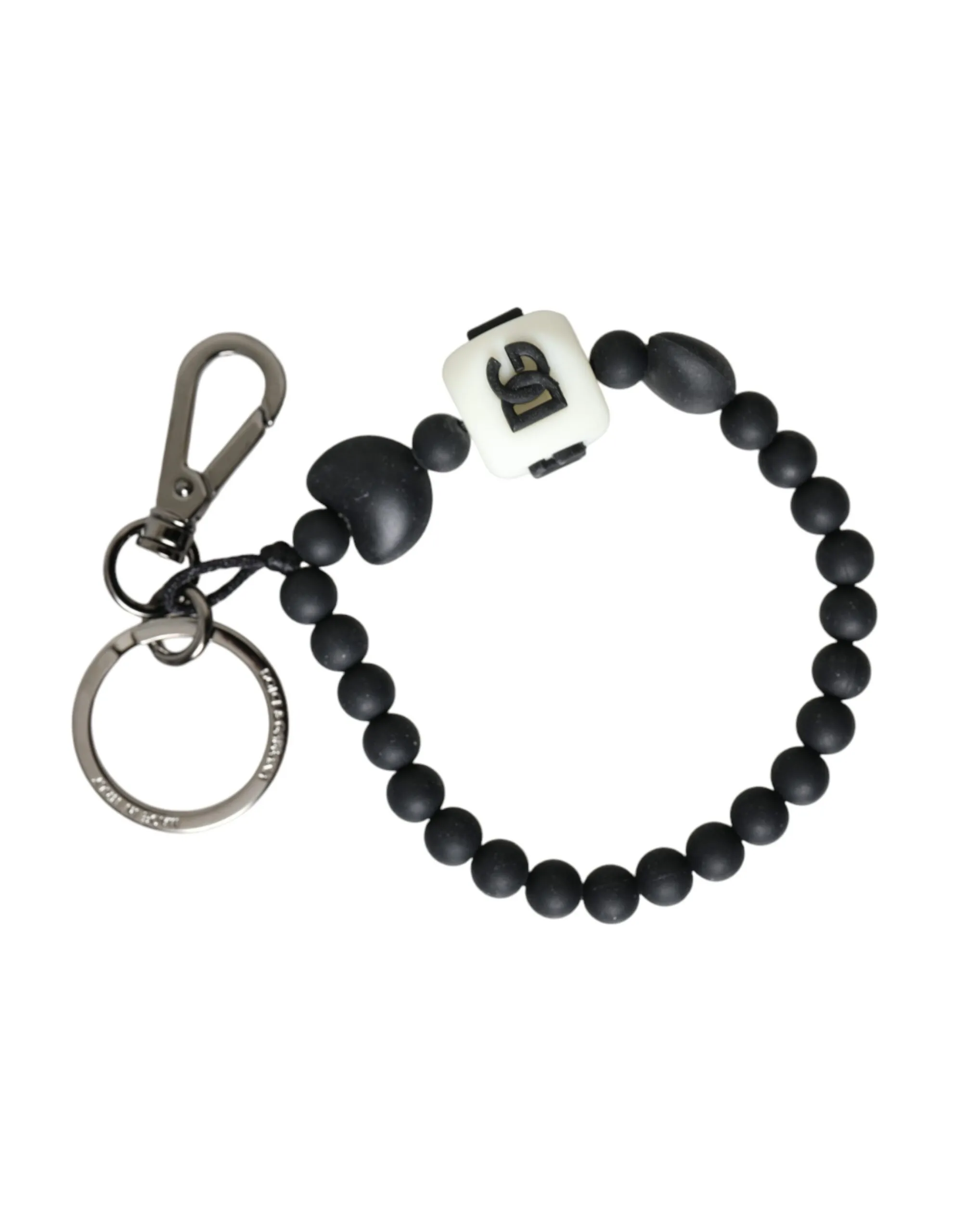 Dolce & Gabbana Men's Black White Beaded DG Charm Accessory Keychain Keyring