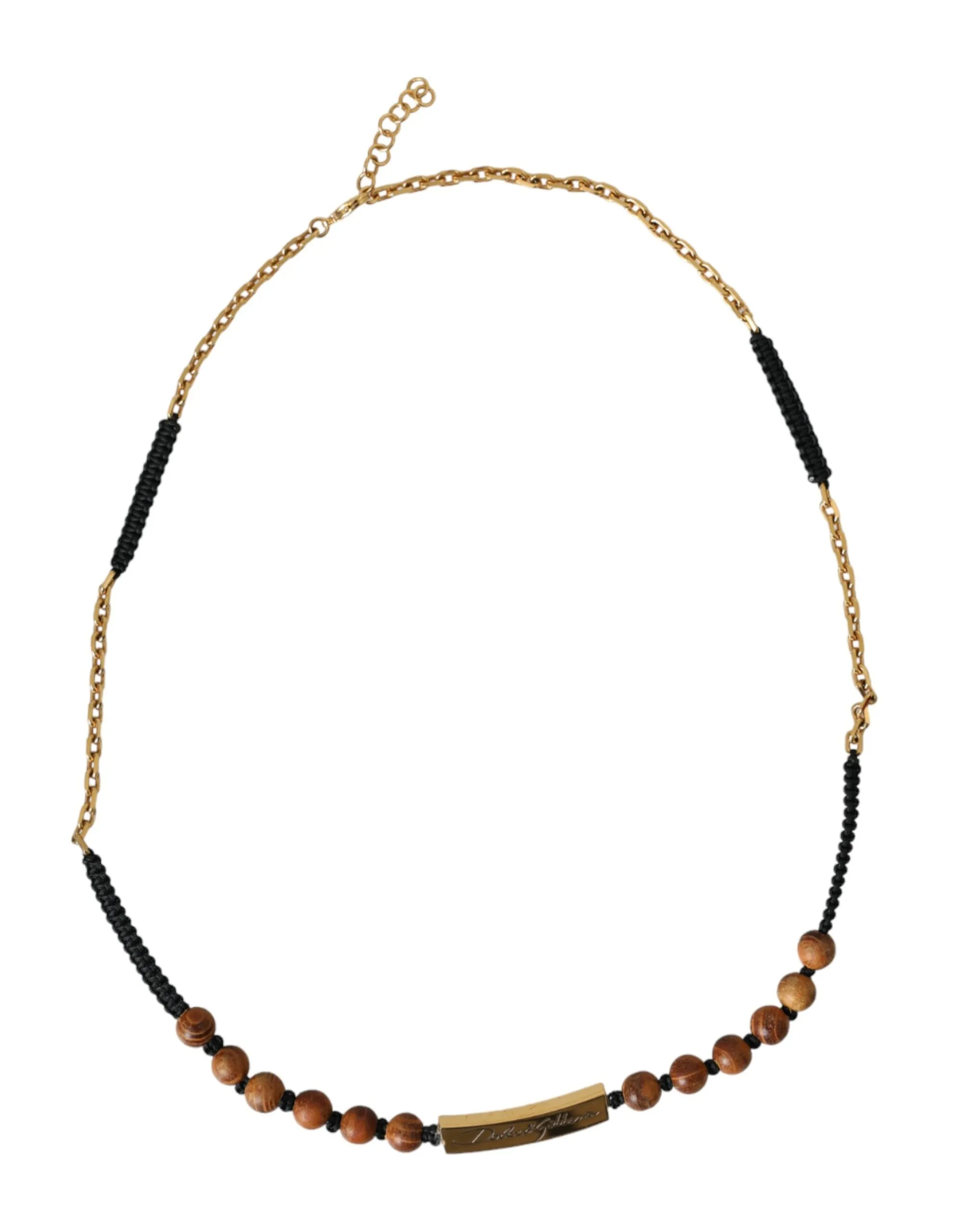 Dolce & Gabbana Men's Black Gold Wooden Beaded Logo Pendant