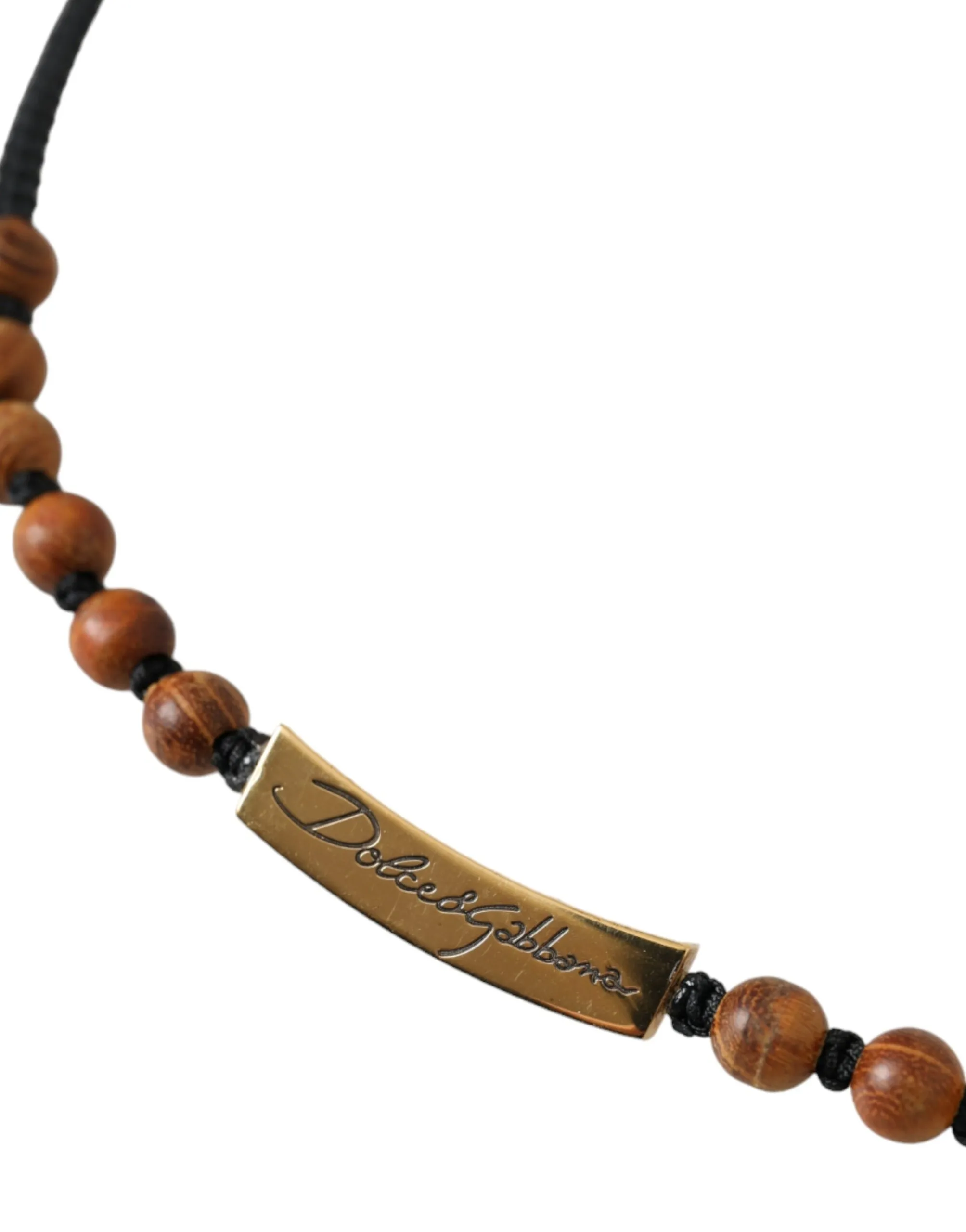 Dolce & Gabbana Men's Black Gold Wooden Beaded Logo Pendant