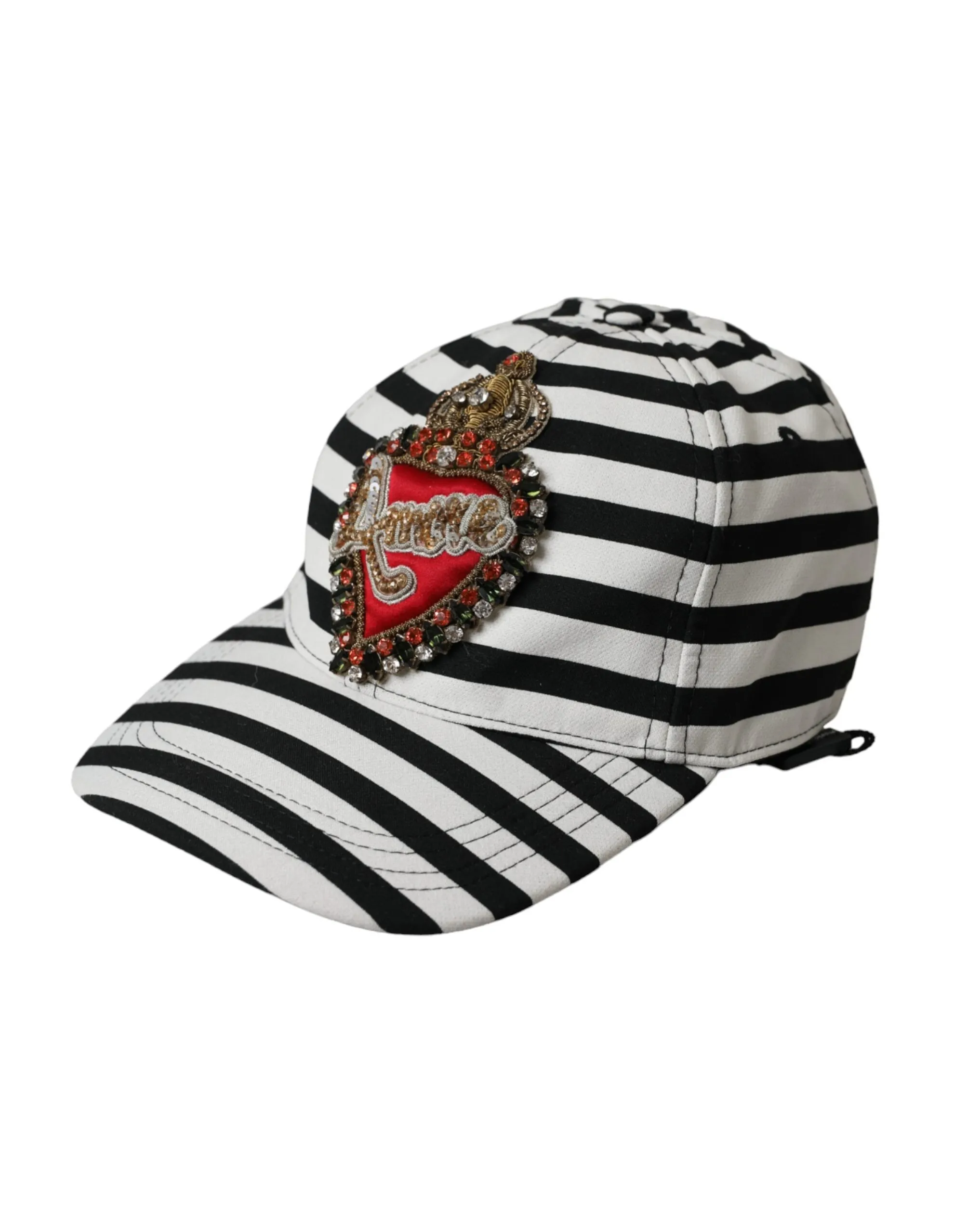 Dolce & Gabbana Women's Black White Stripe Amore Heart Applique Baseball Hat