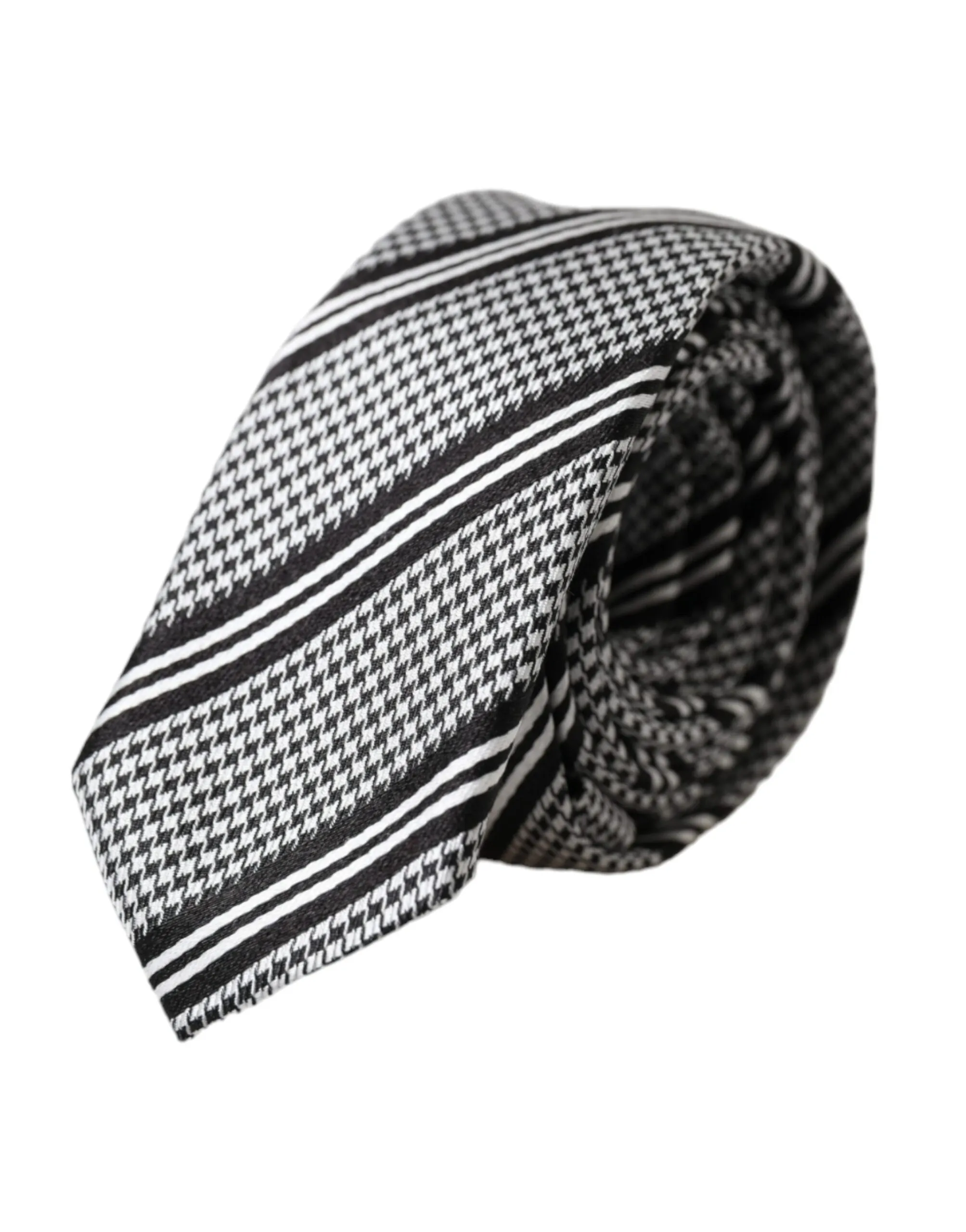 Dolce & Gabbana Men's Black White Stripes Silk Adjustable Tie