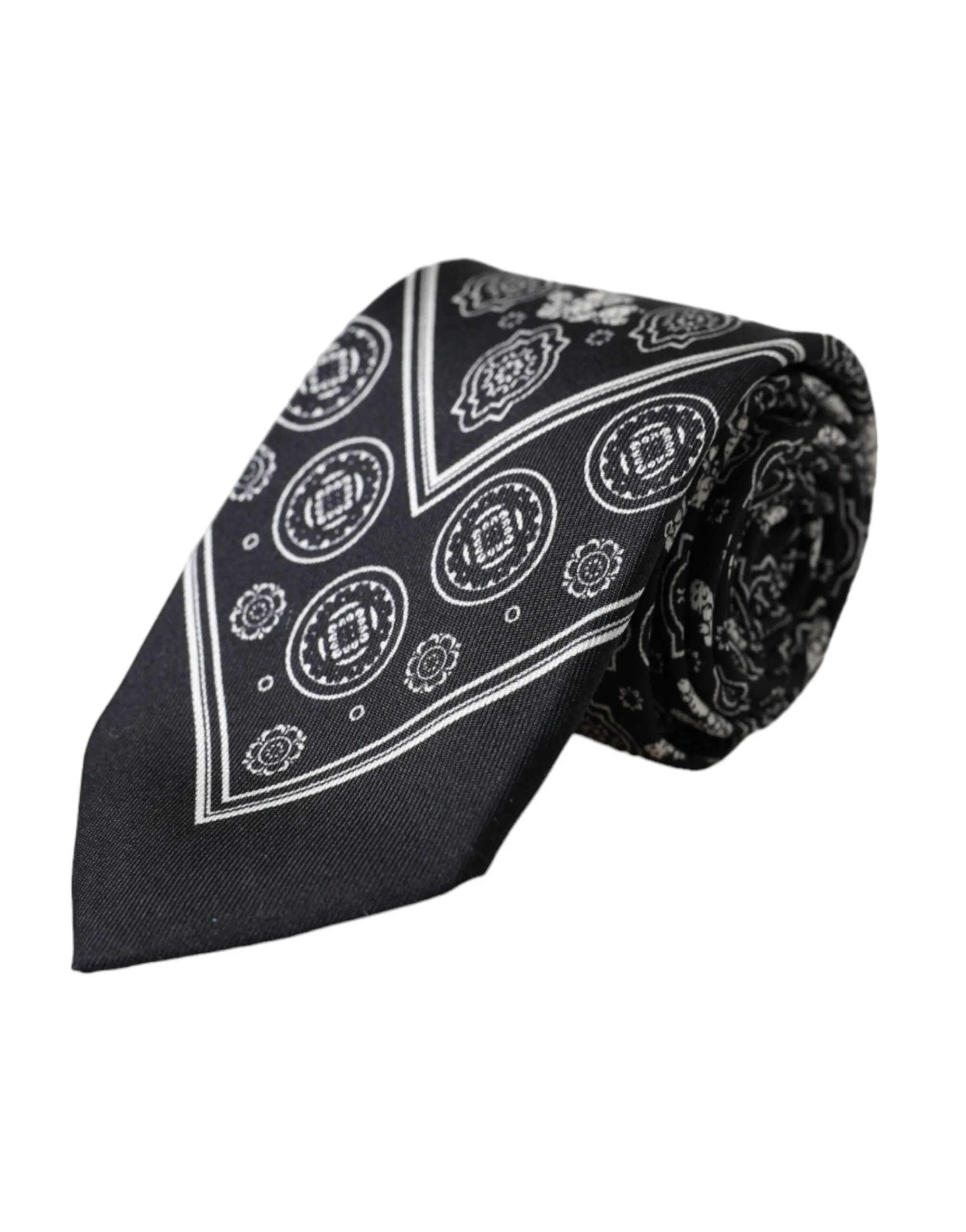 Dolce & Gabbana Men's Black Patterned 100%Silk Adjustable Tie