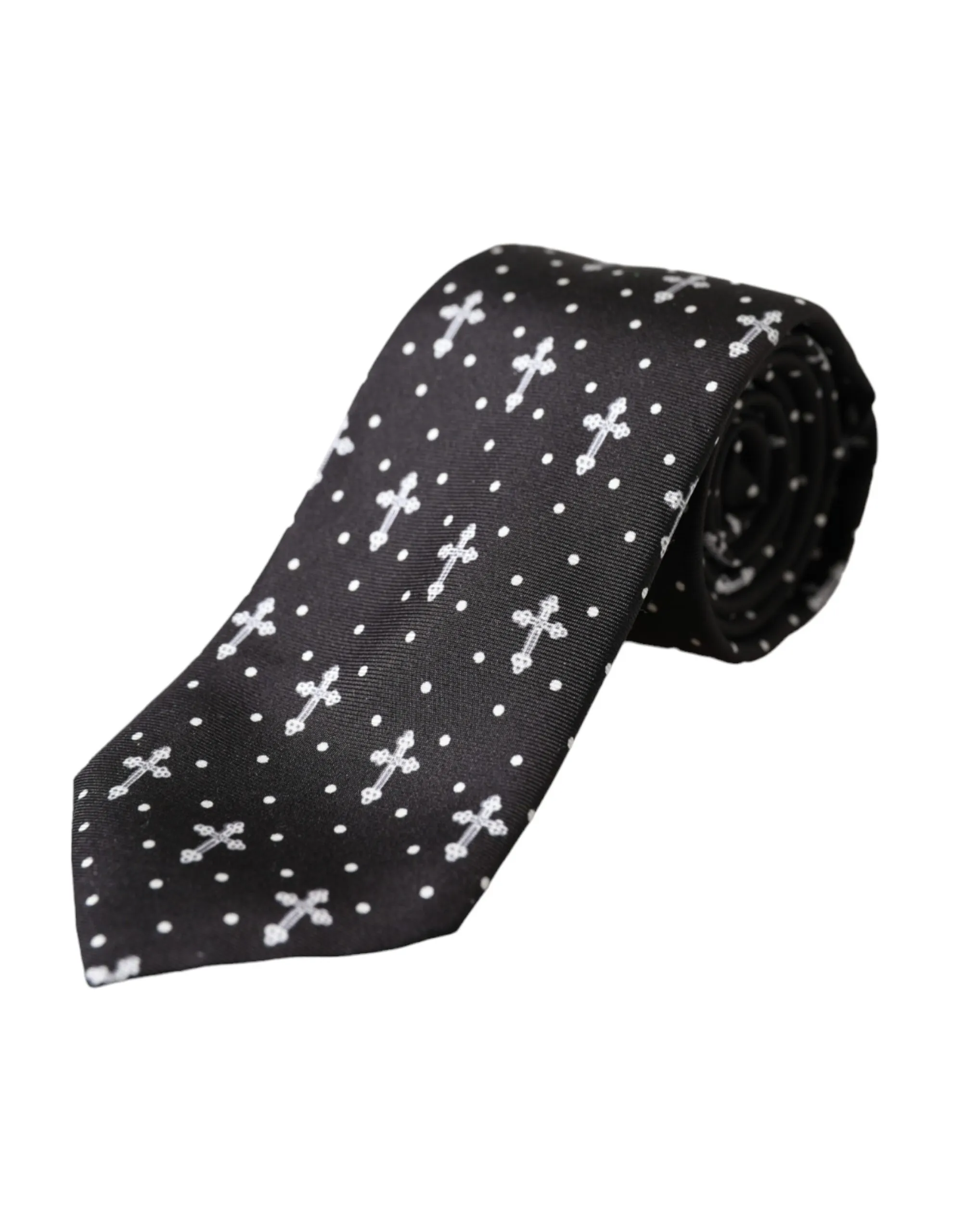 Dolce & Gabbana Men's Black White Cross Silk Adjustable Tie