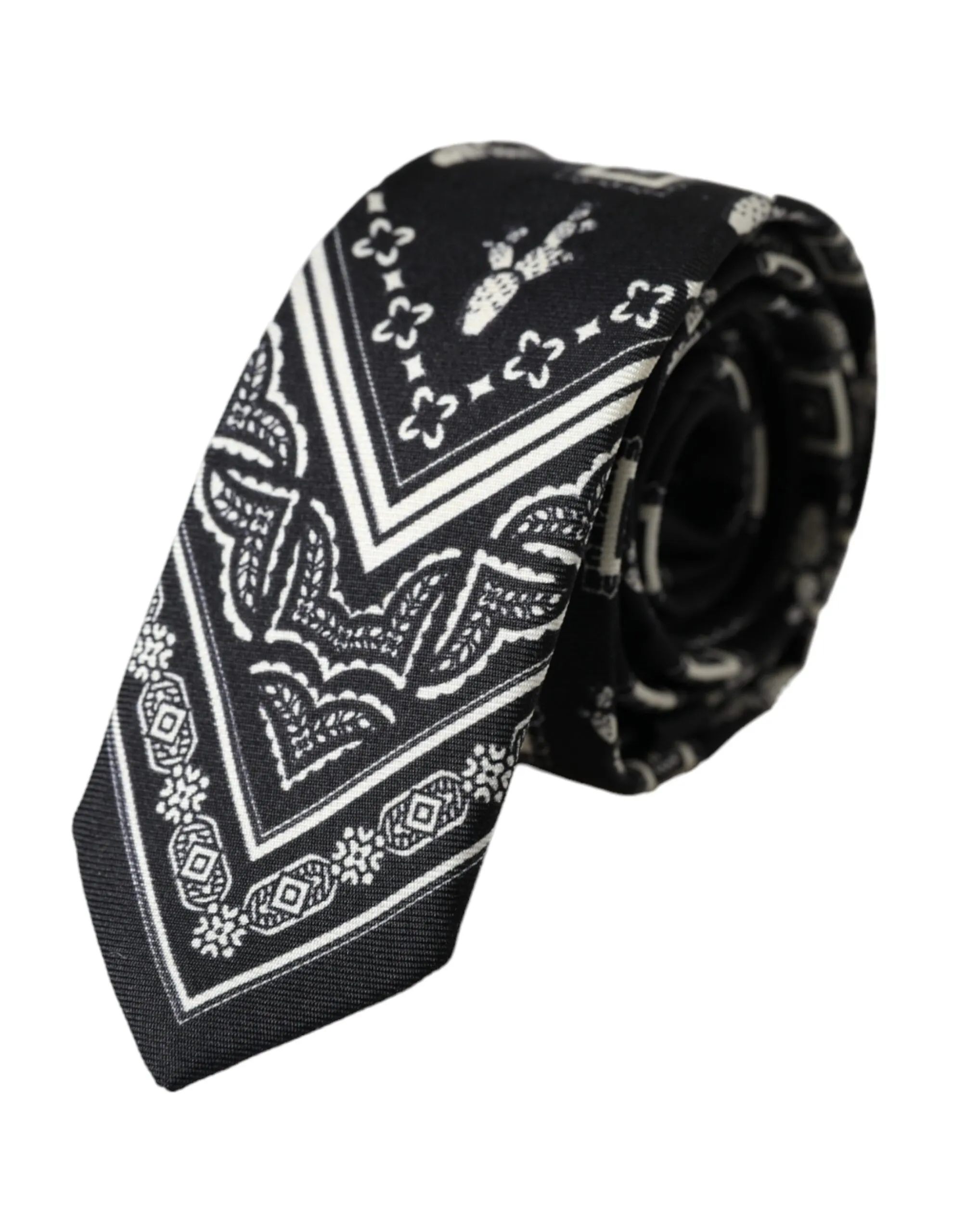 Dolce & Gabbana Men's Black Patterned 100%Silk Adjustable Tie