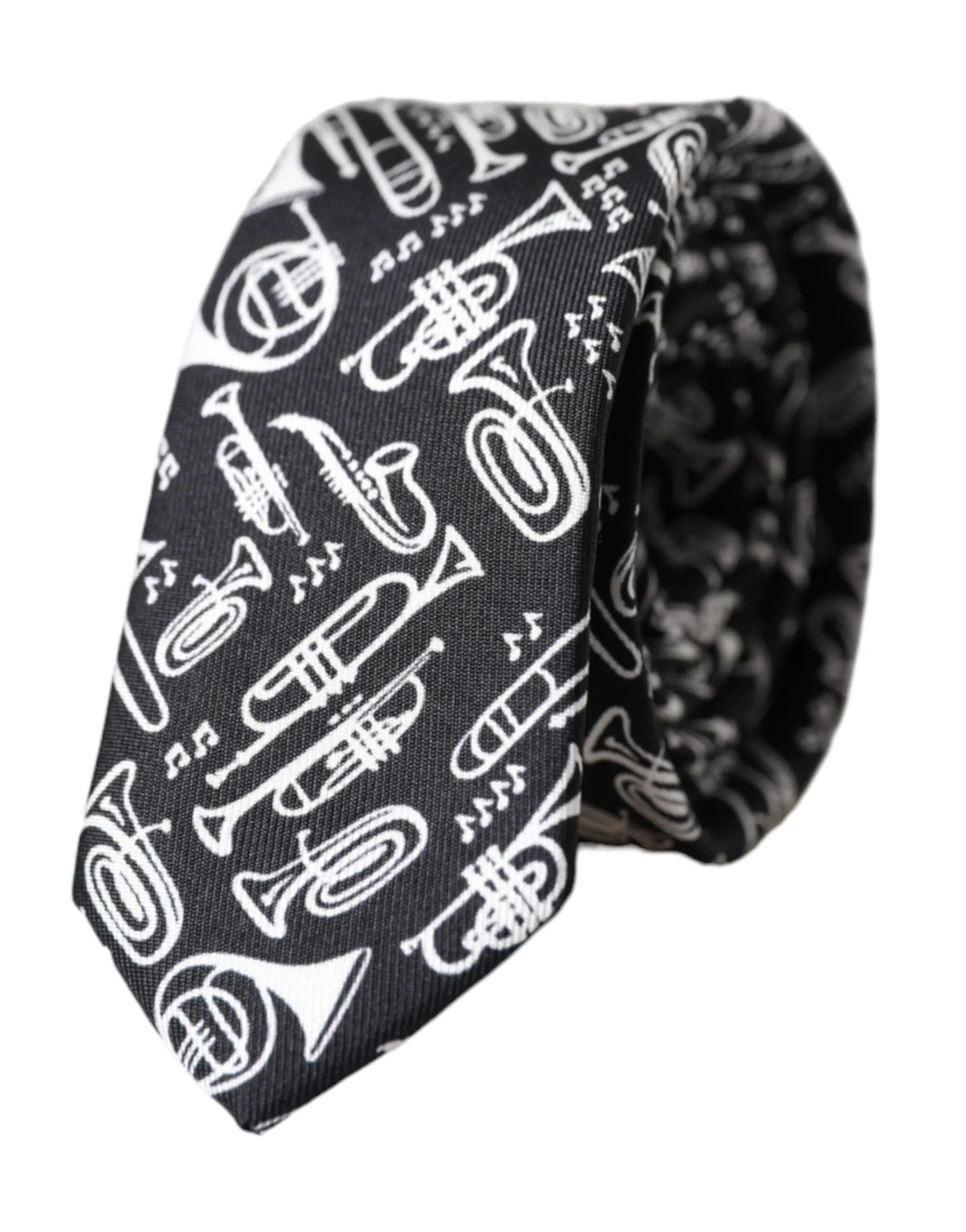 Dolce & Gabbana Men's Black Trumpet Print Silk Adjustable Tie