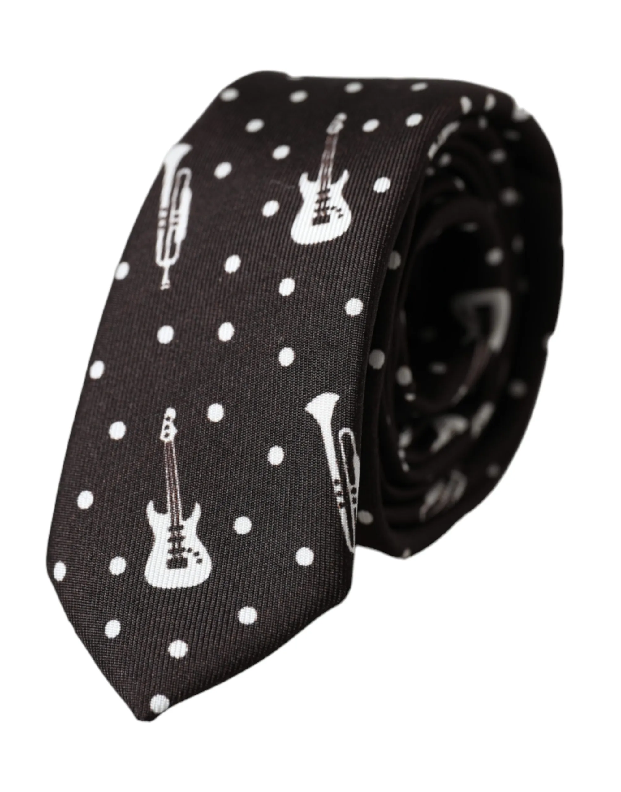 Dolce & Gabbana Men's Black Guitar Print Silk Adjustable Tie