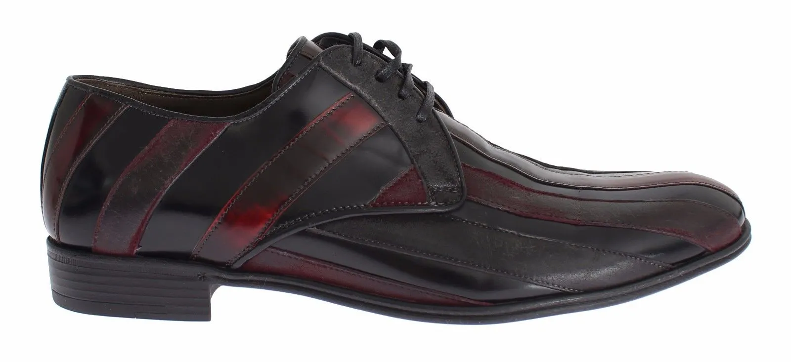 Dolce & Gabbana Men's Elegant Black Bordeaux Striped Leather Dress Shoes