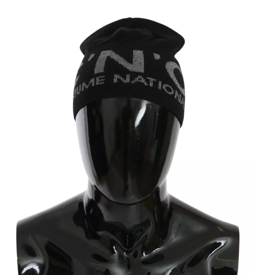Costume National Men's Black Wool Blend Branded Beanie Hat
