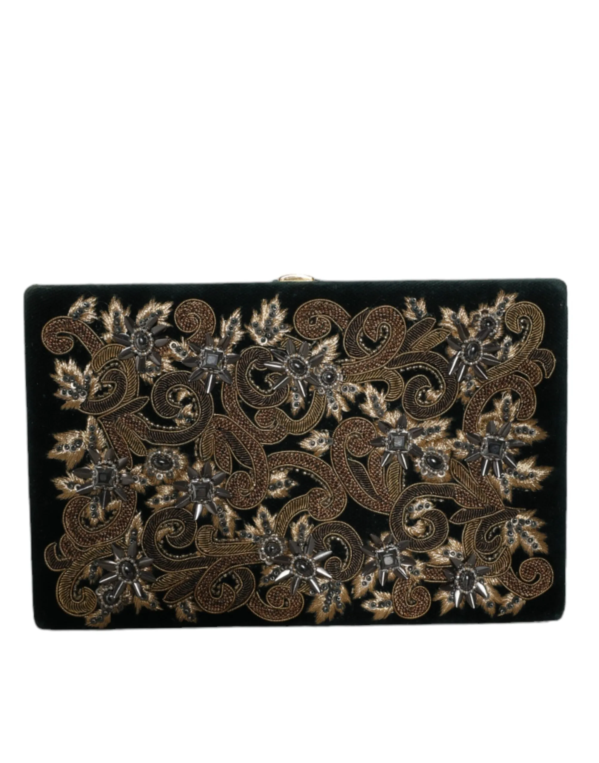 Dolce & Gabbana Women's Black Velvet Gold Frame Clutch Evening Party Purse Bag