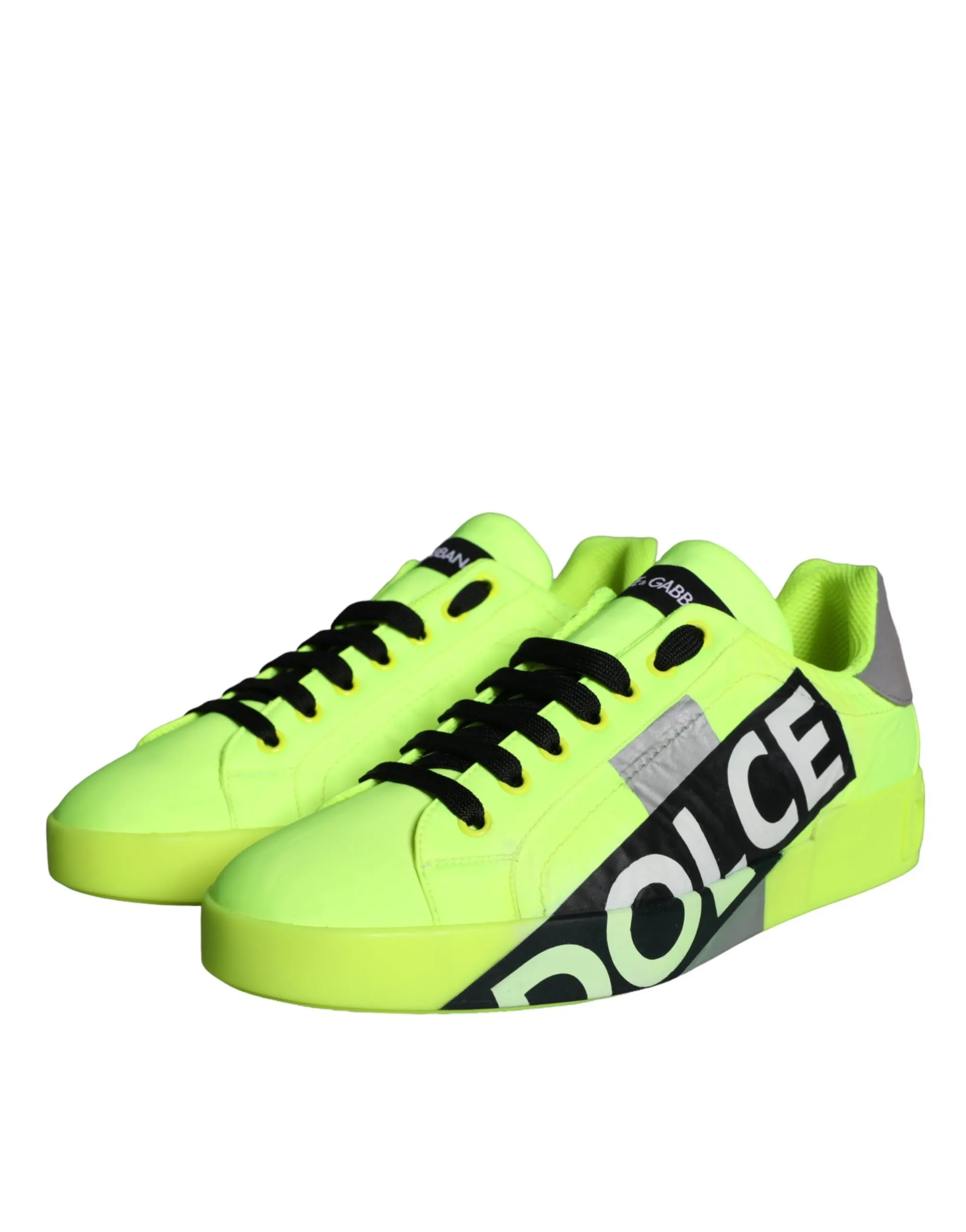 Dolce & Gabbana Men's Neon Green Logo Tape Low Top Sneakers Shoes