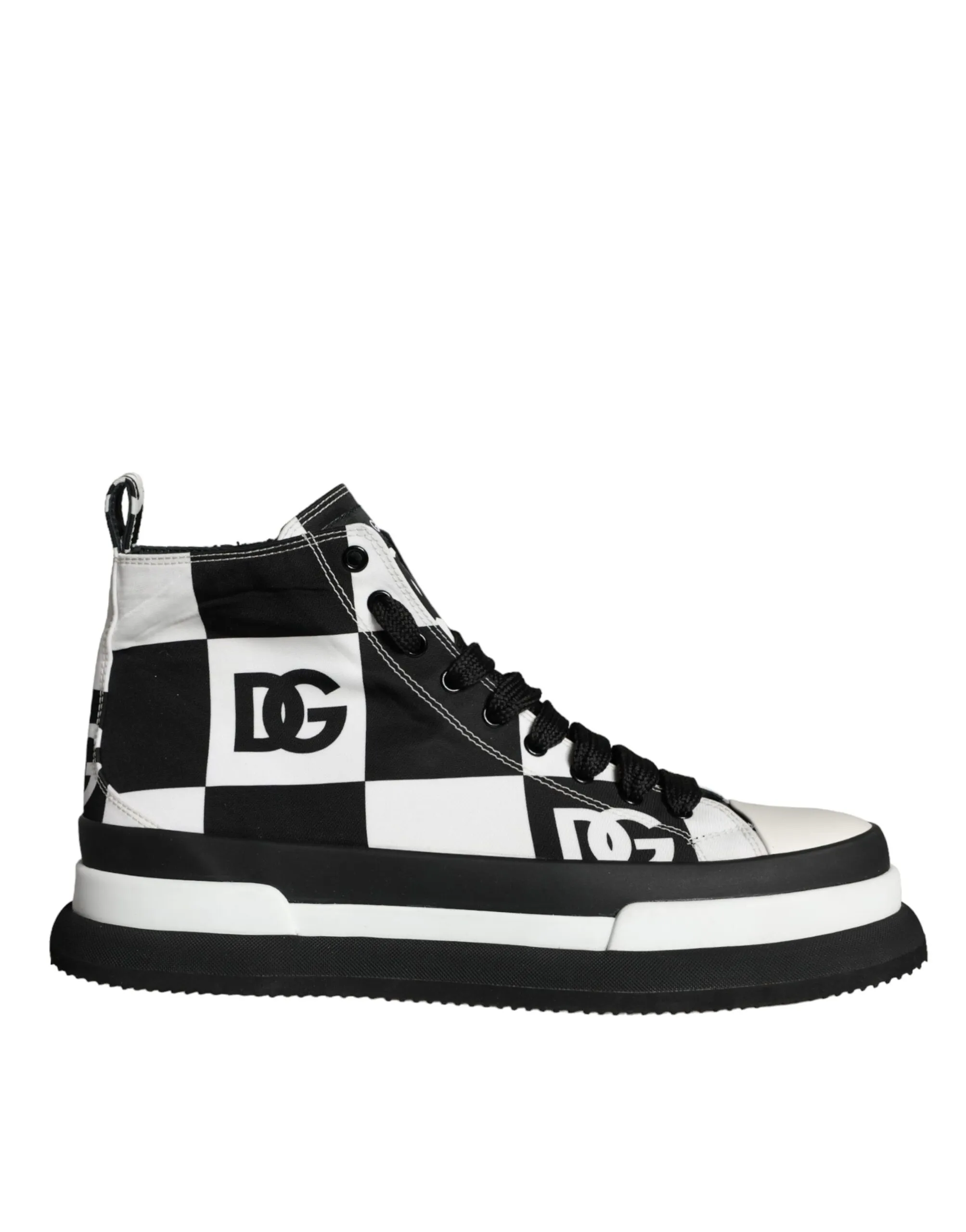 Dolce & Gabbana Men's Black White Checkered High Top Sneakers Shoes