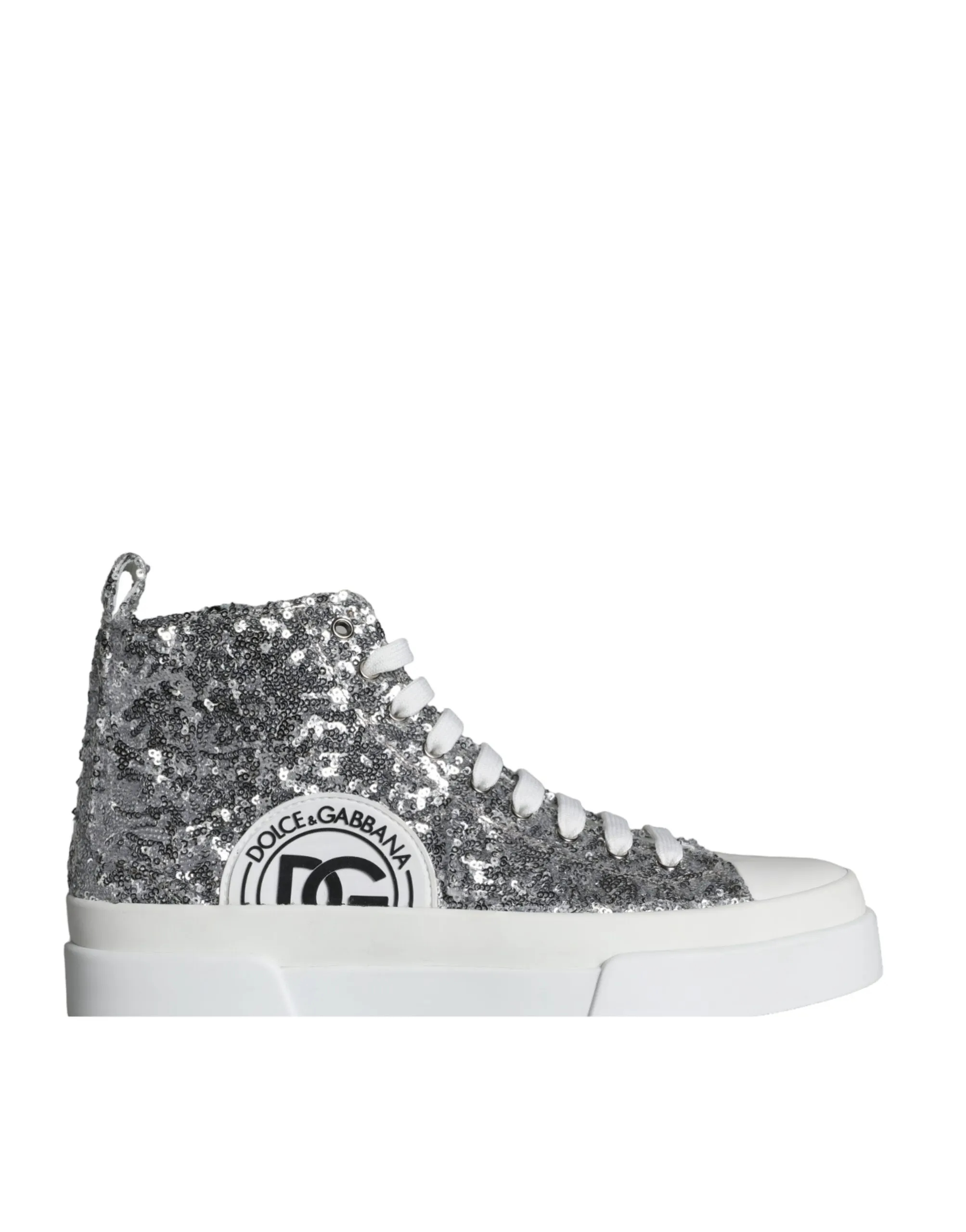 Dolce & Gabbana Men's Silver White Sequined High Top Sneakers Shoes