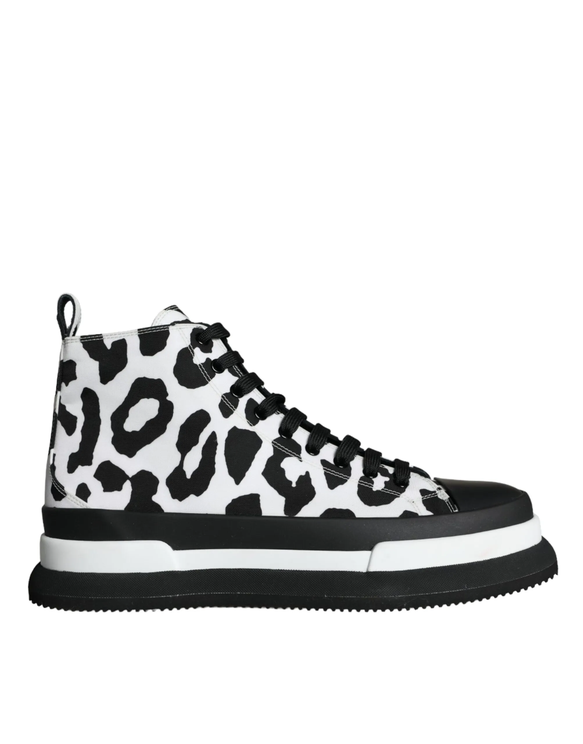 Dolce & Gabbana Men's Black White Leopard High Top Sneaker Shoes