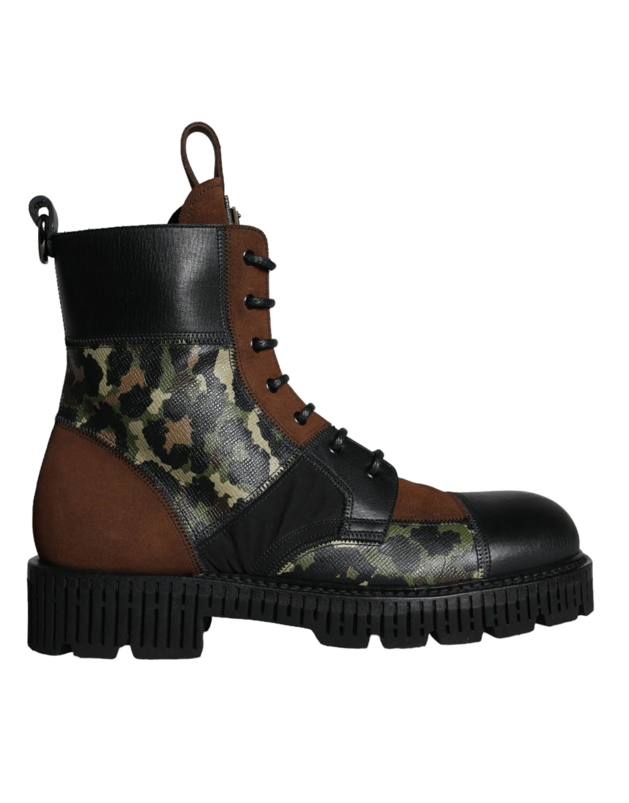 Dolce & Gabbana Men's Brown Suede Camouflage Leather Combat Boots Shoes