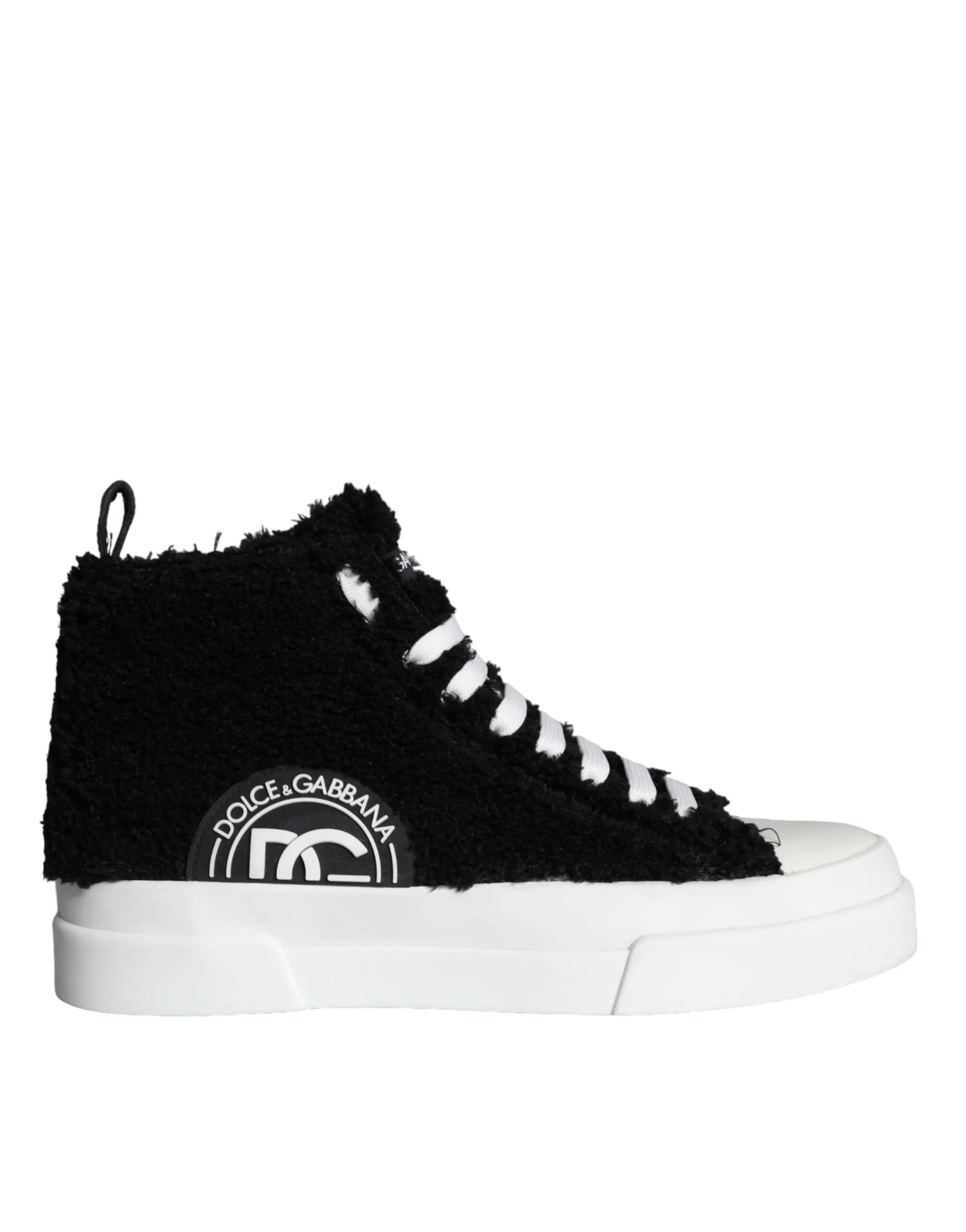 Dolce & Gabbana Men's Black White Fur Logo High Top Sneaker Shoes