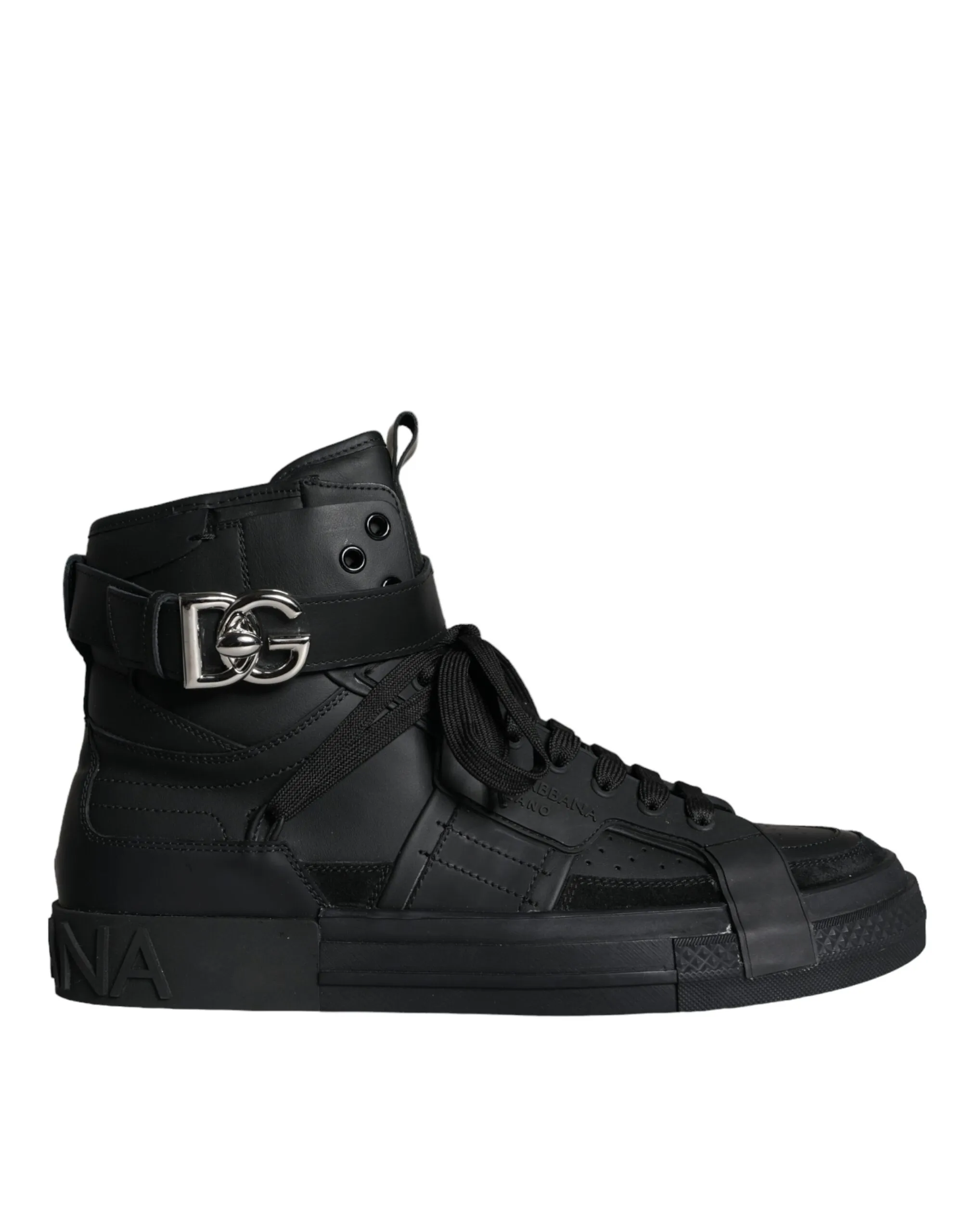 Dolce & Gabbana Men's Black Leather High Top Logo Sneakers Shoes