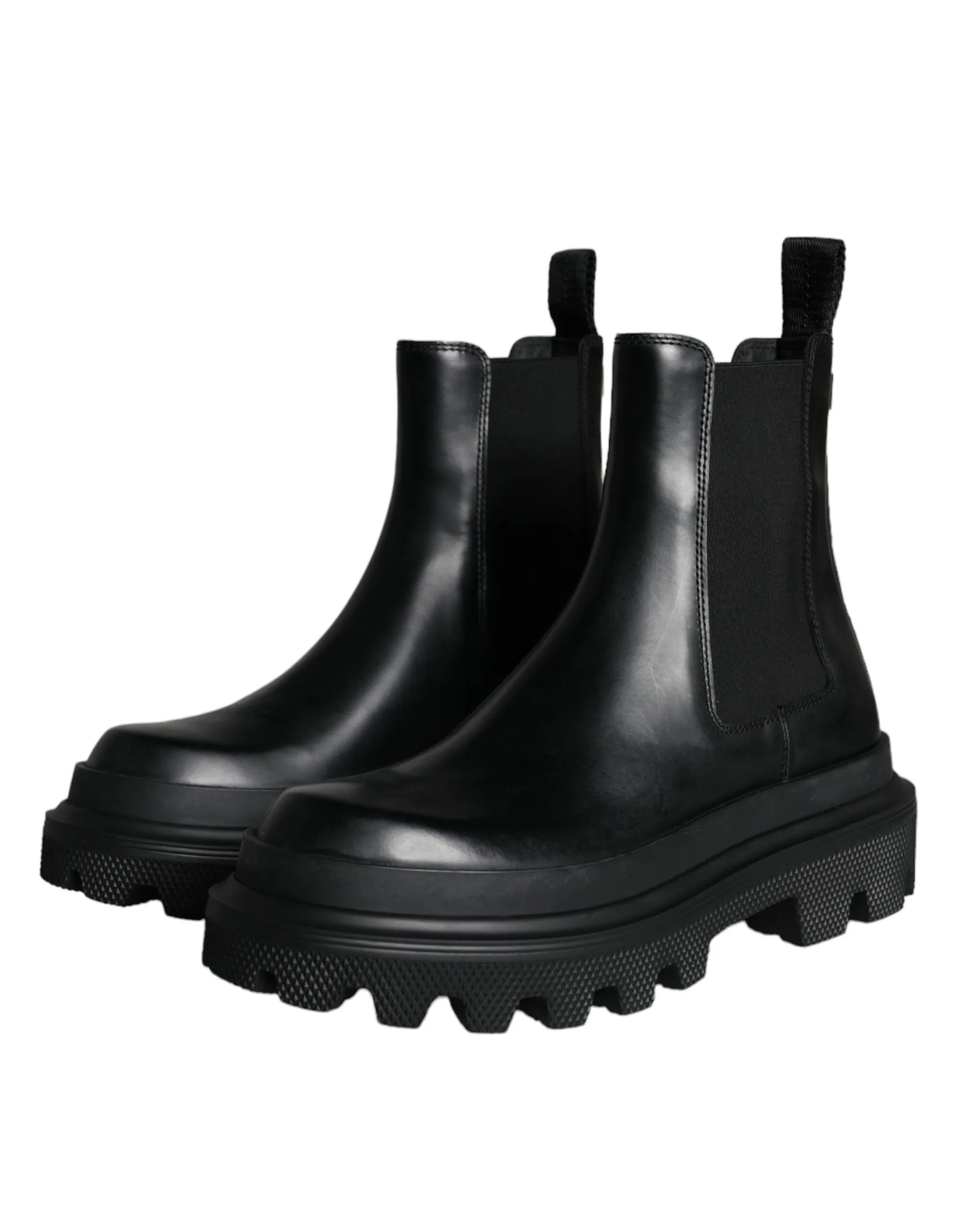 Dolce & Gabbana Men's Black Leather Slip On Stretch Trekking Boots Shoes