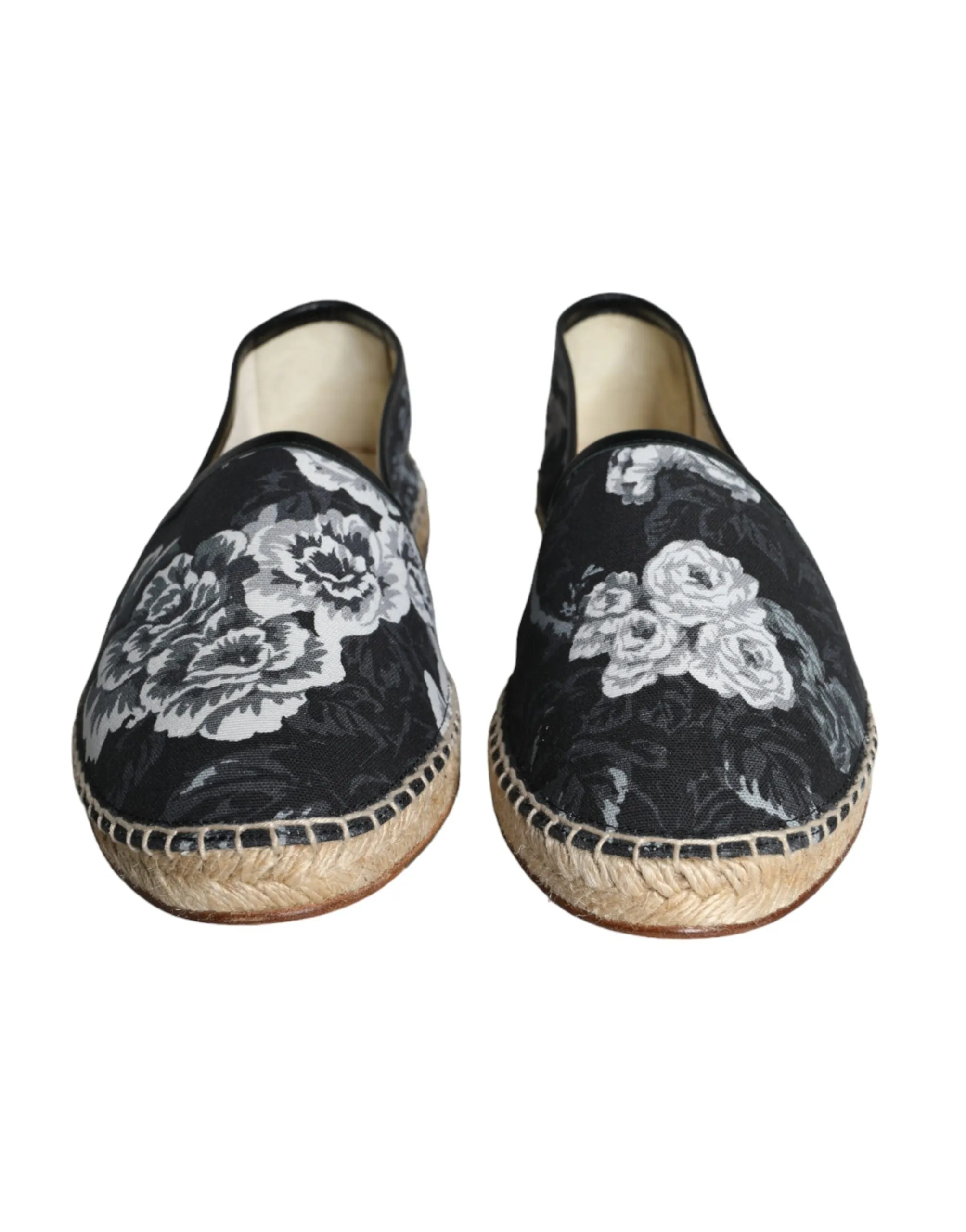 Dolce & Gabbana Men's Black Floral Cotton Leather Espadrilles Shoes