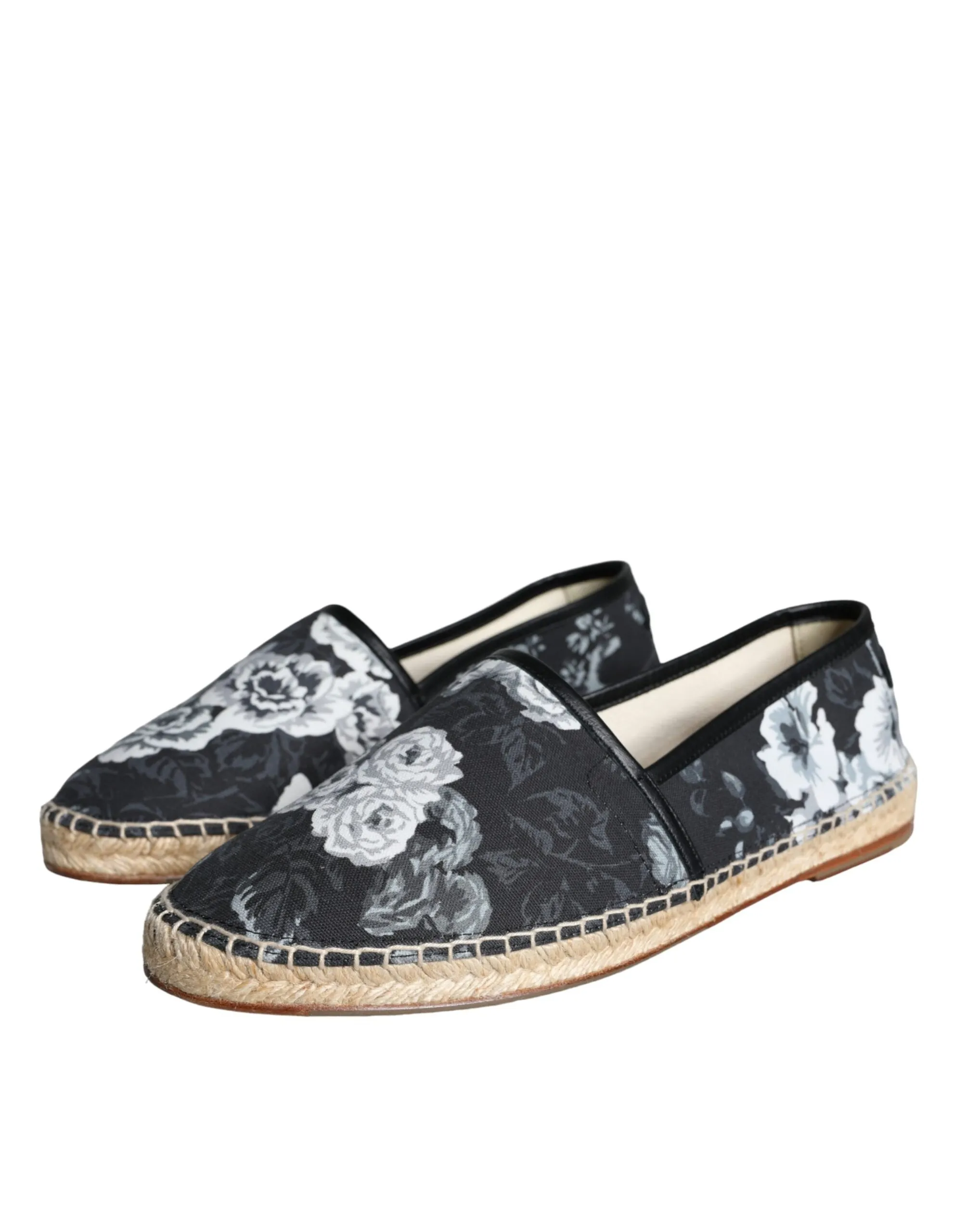 Dolce & Gabbana Men's Black Floral Cotton Leather Espadrilles Shoes