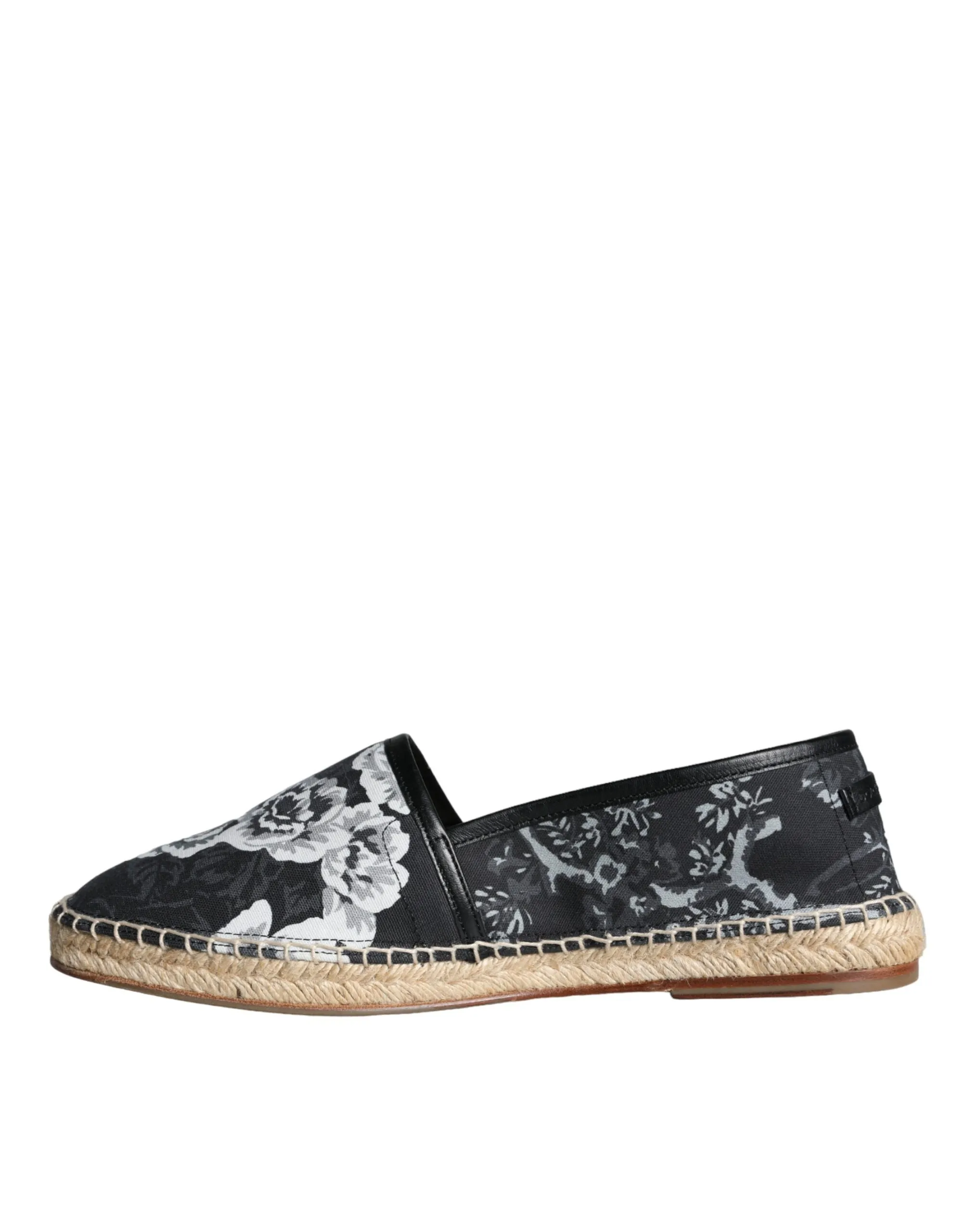 Dolce & Gabbana Men's Black Floral Cotton Leather Espadrilles Shoes