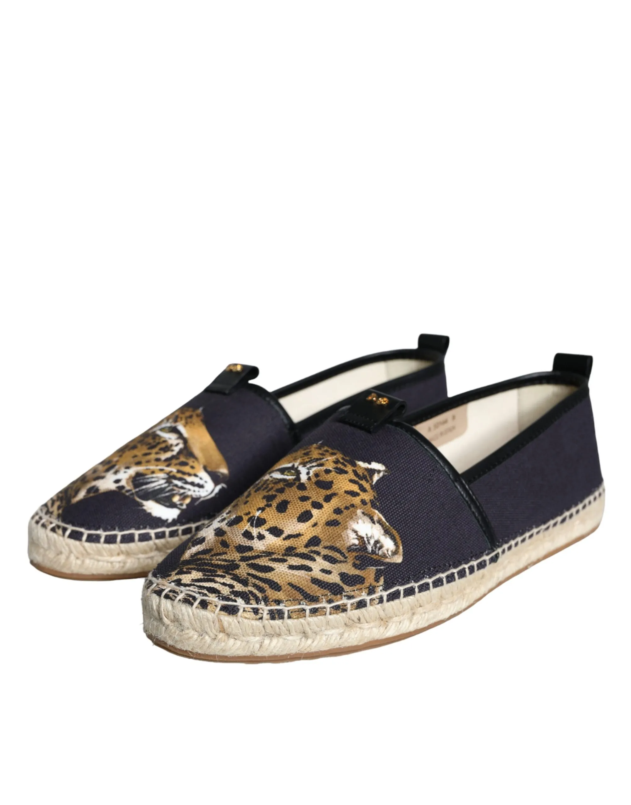 Dolce & Gabbana Men's Black Cotton Leopard Slip On Espadrilles Shoes