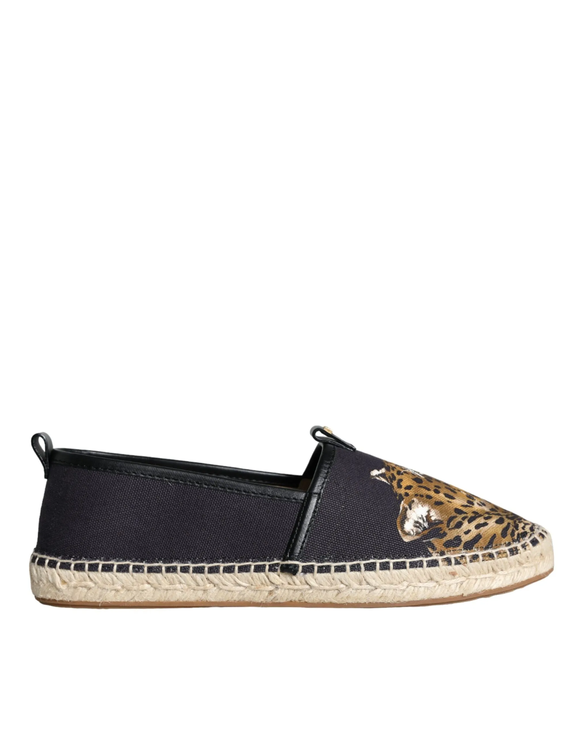 Dolce & Gabbana Men's Black Cotton Leopard Slip On Espadrilles Shoes