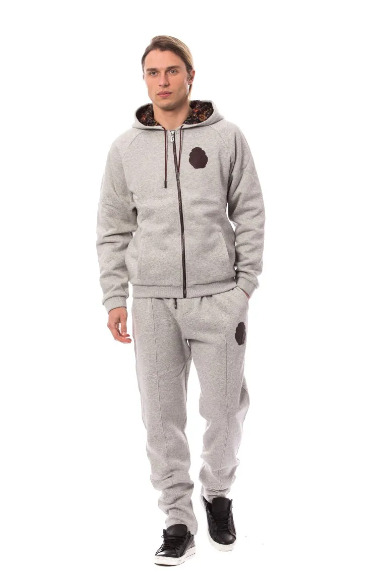 Billionaire Italian Couture Men's Elegant Gray Cotton Sweatsuit Ensemble