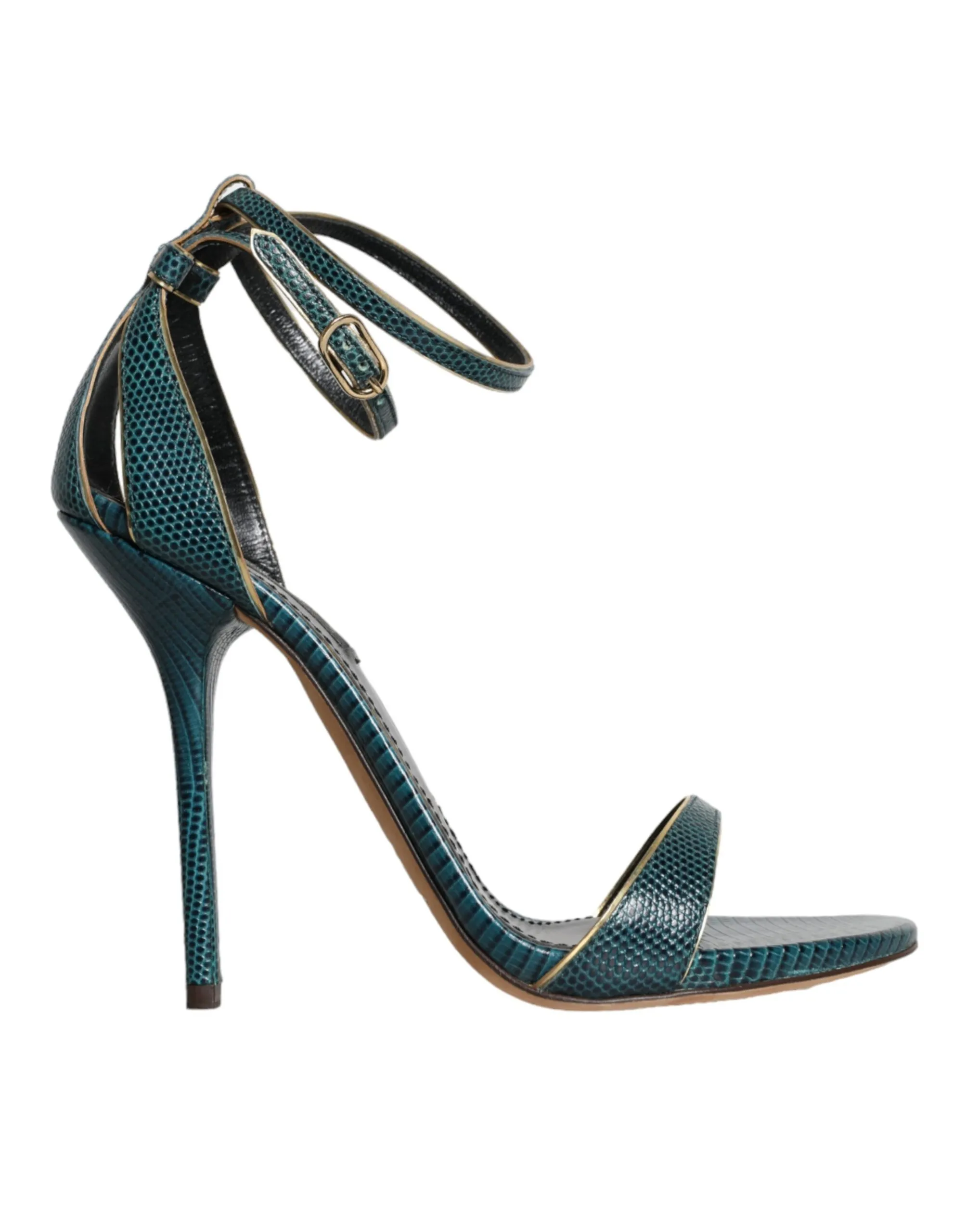 Dolce & Gabbana Women's Dark Green Calf Leather Heels Sandals Shoes