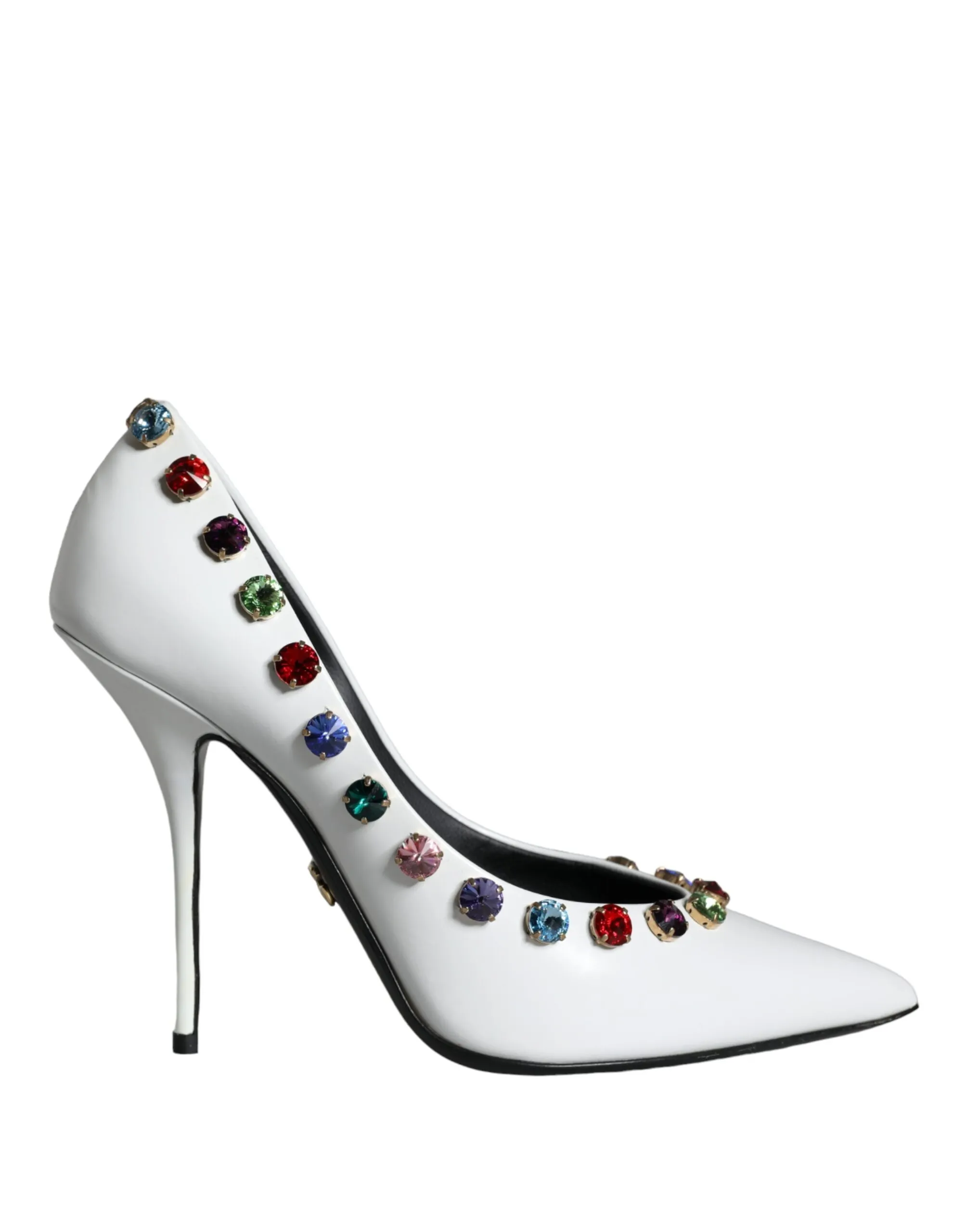 Dolce & Gabbana Women's White Crystal Leather High Heels Pumps Shoes