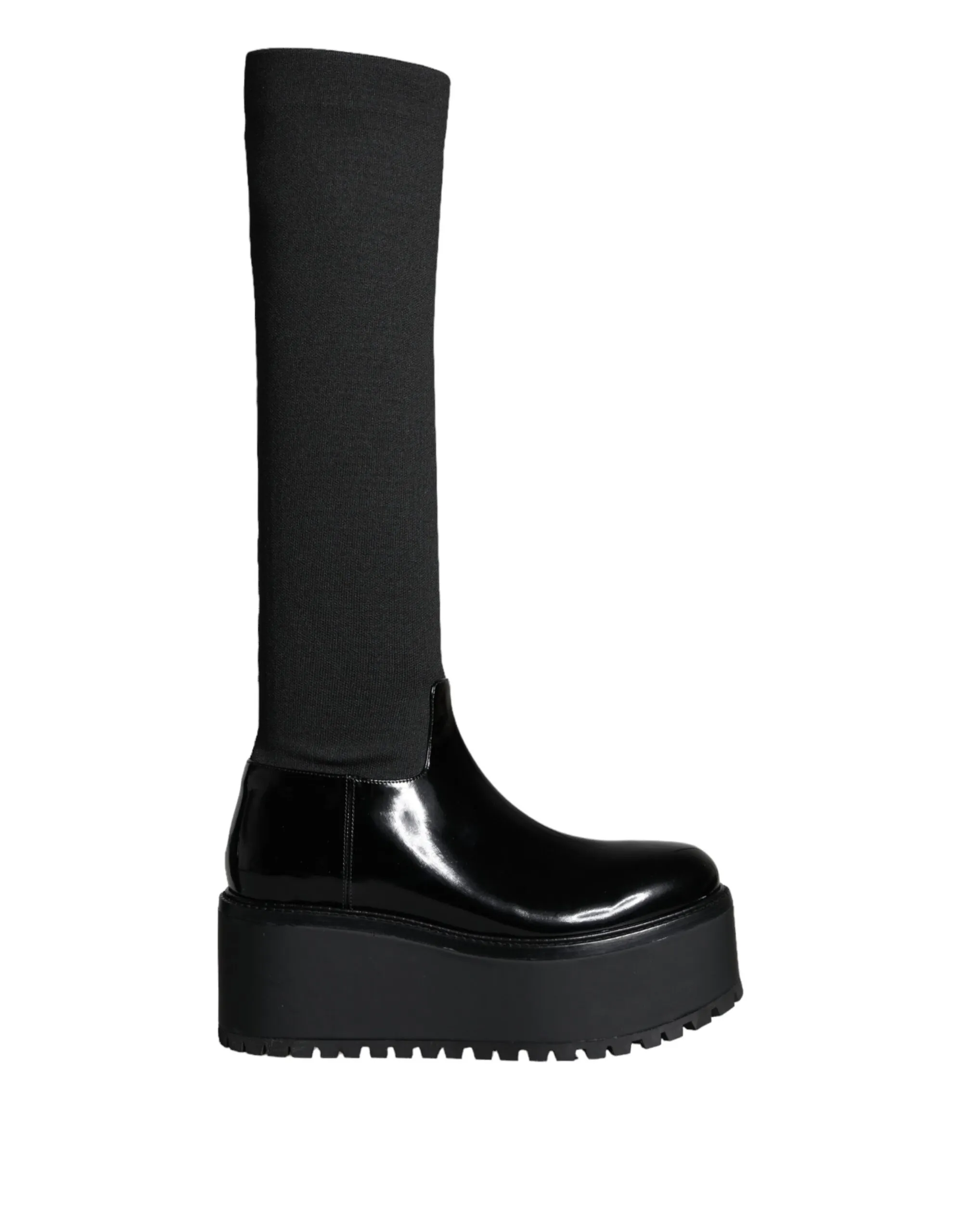 Dolce & Gabbana Women's Black Leather Jersey Knee High Boots Shoes