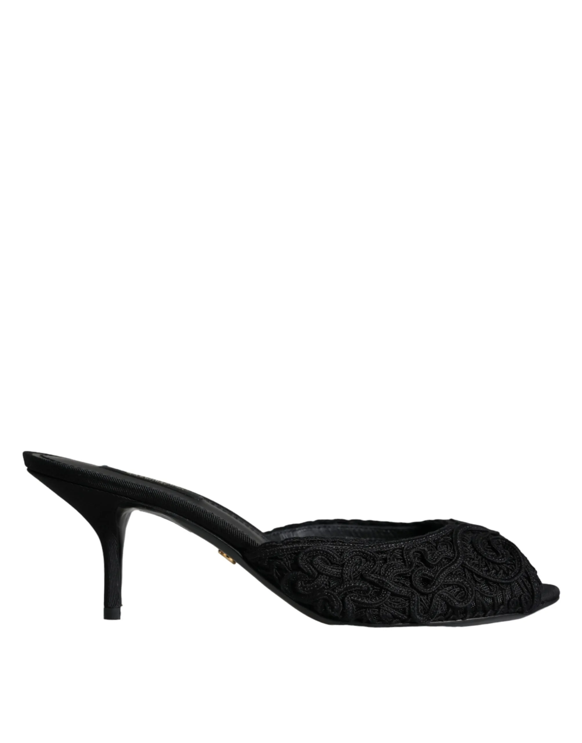 Dolce & Gabbana Women's Black Keira Cordonetto Heels Slides Shoes