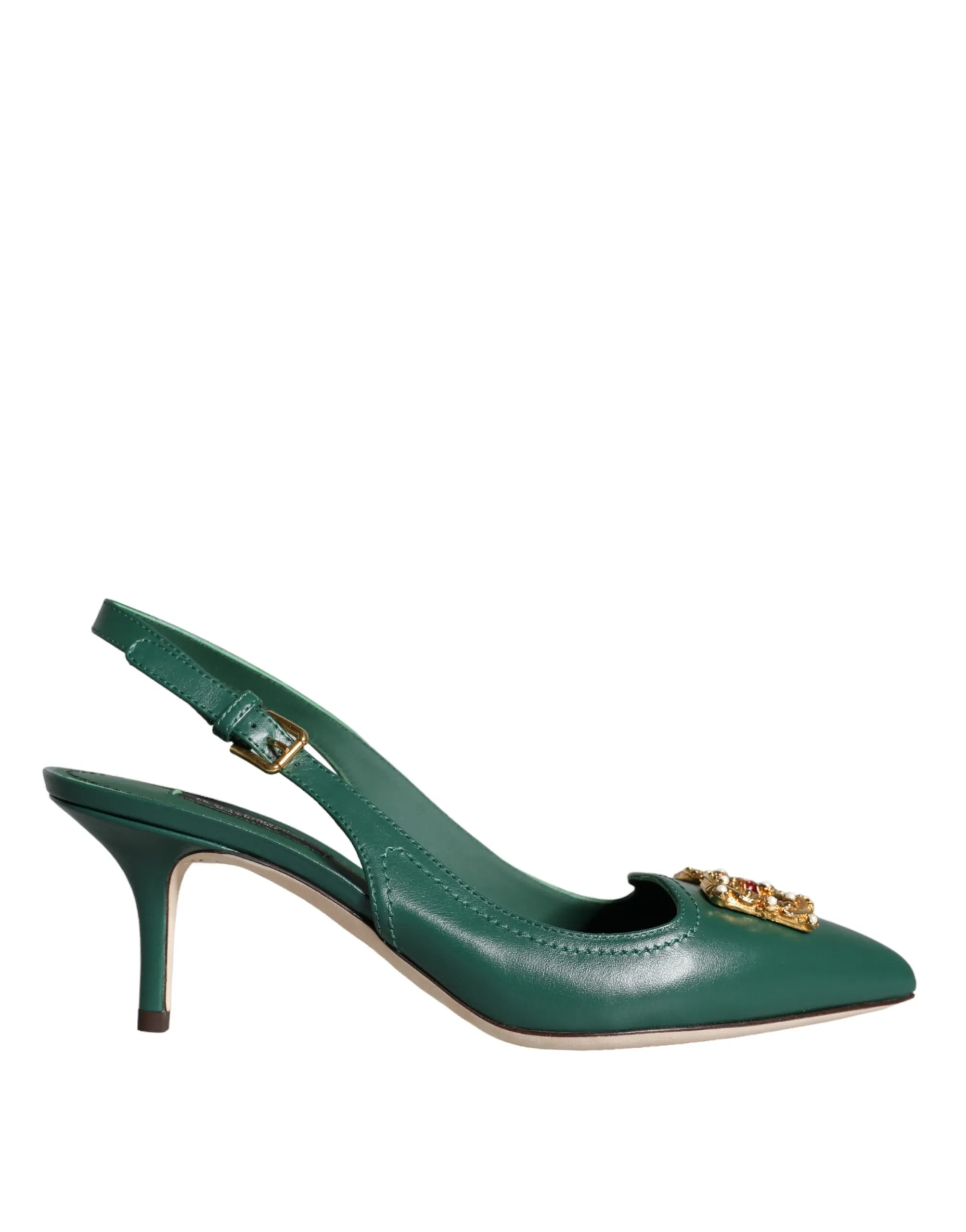Dolce & Gabbana Women's Dark Green DG Amore Leather Slingbacks Shoes