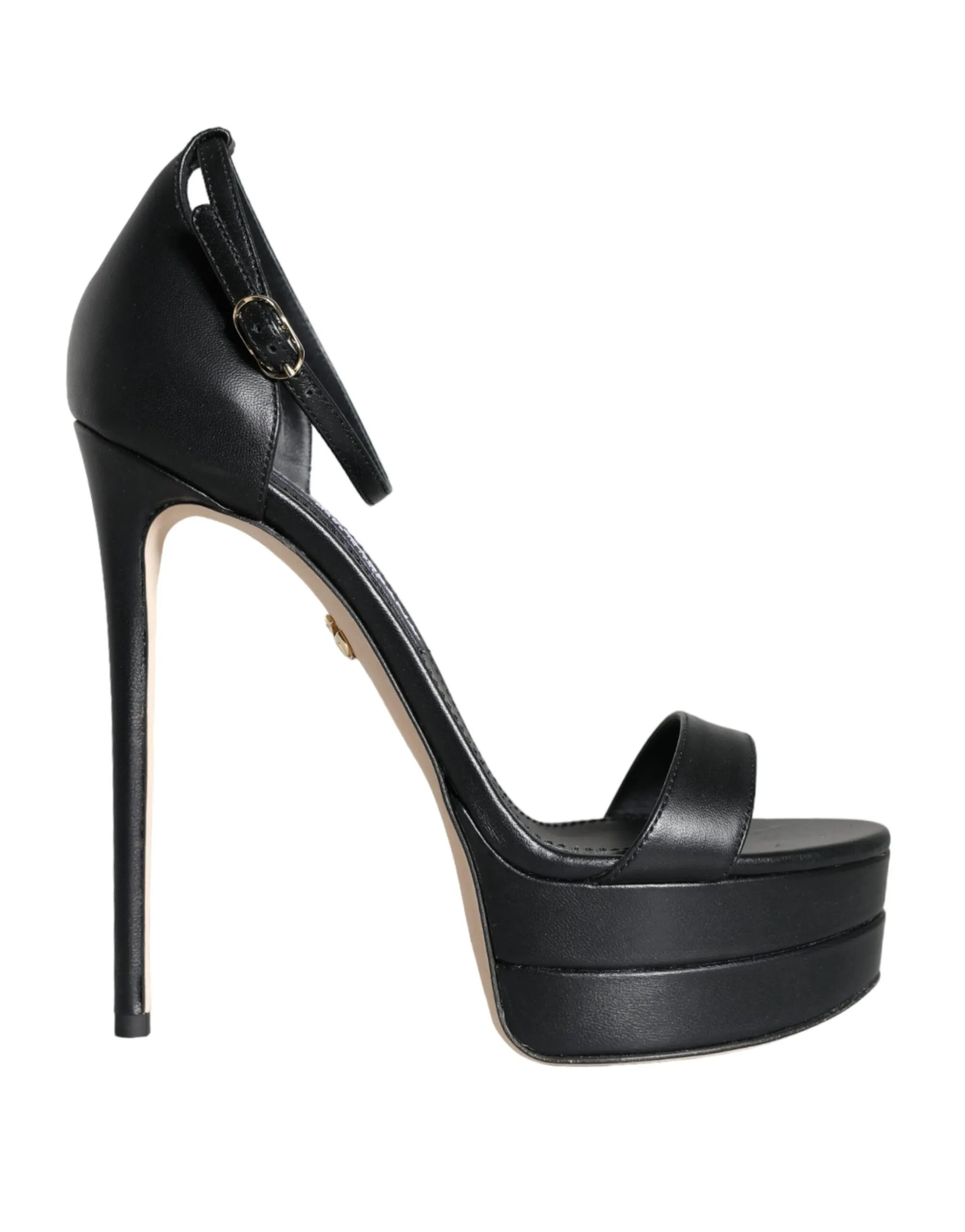 Dolce & Gabbana Women's Black Lamb Leather Ankle Strap Sandals Shoes