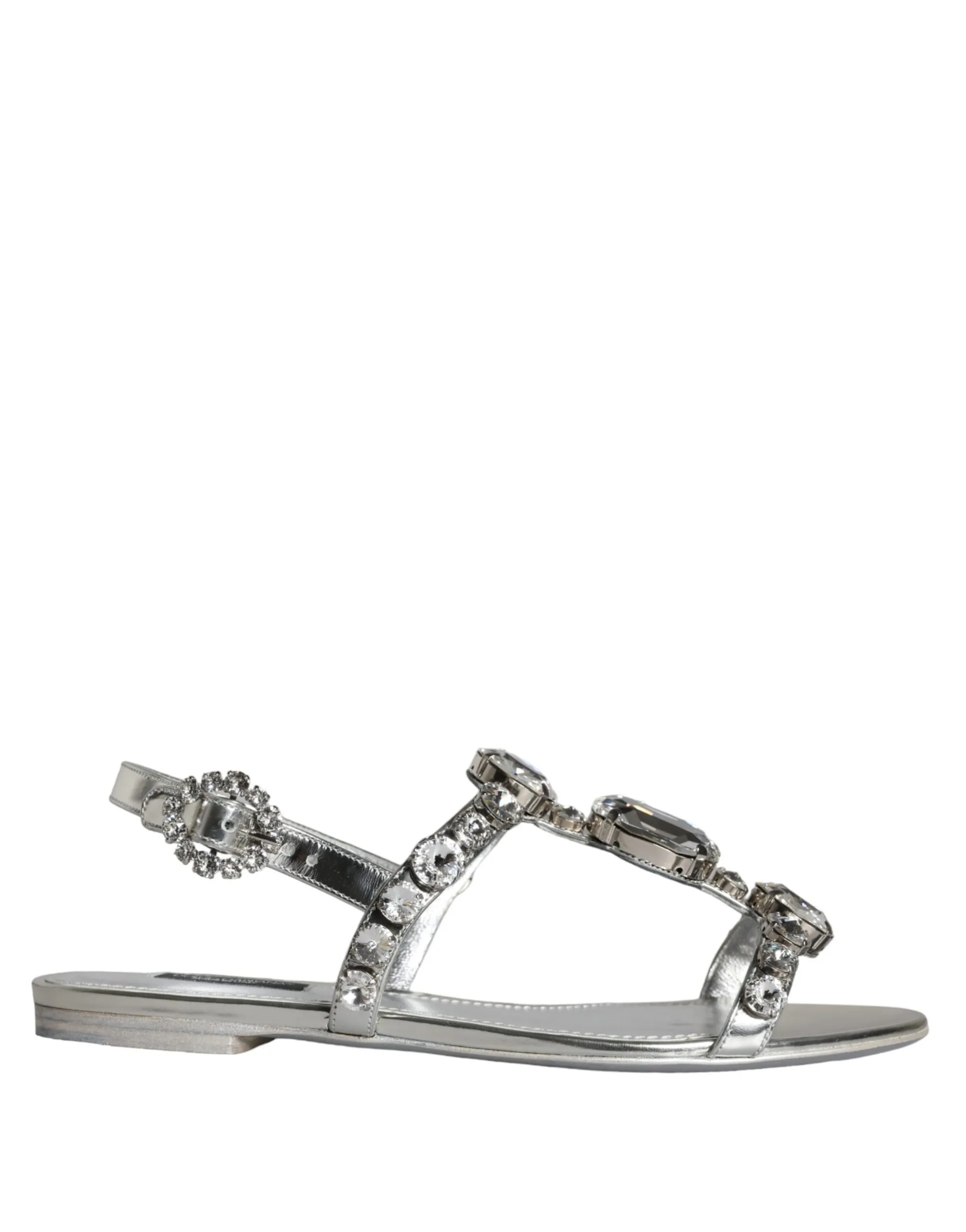 Dolce & Gabbana Women's Silver Crystal Sandals Flats Flip Flops Shoes