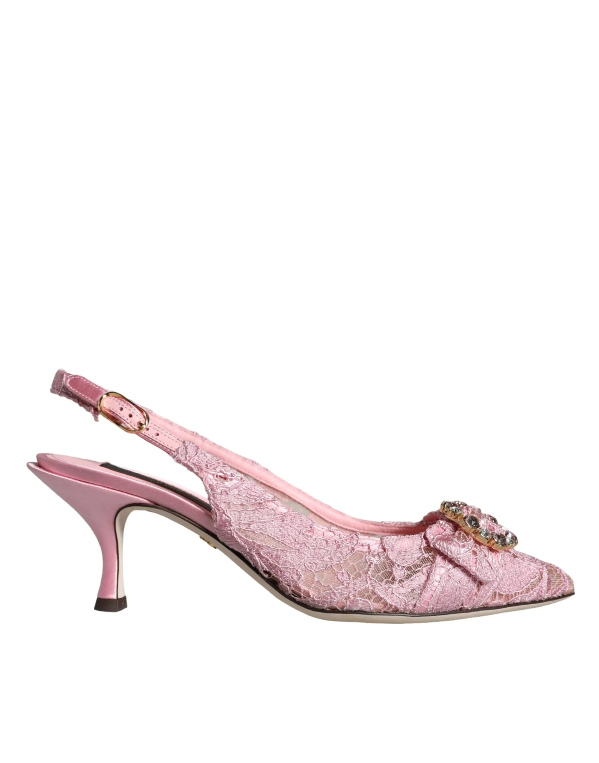 Dolce & Gabbana Women's Pink Taormina Lace Crystal Heel Slingbacks Shoes