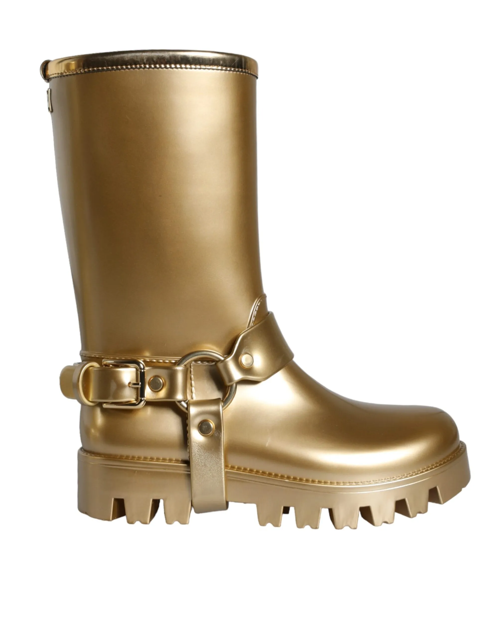 Dolce & Gabbana Women's Metallic Gold Rubber PVC Rain Boots Shoes