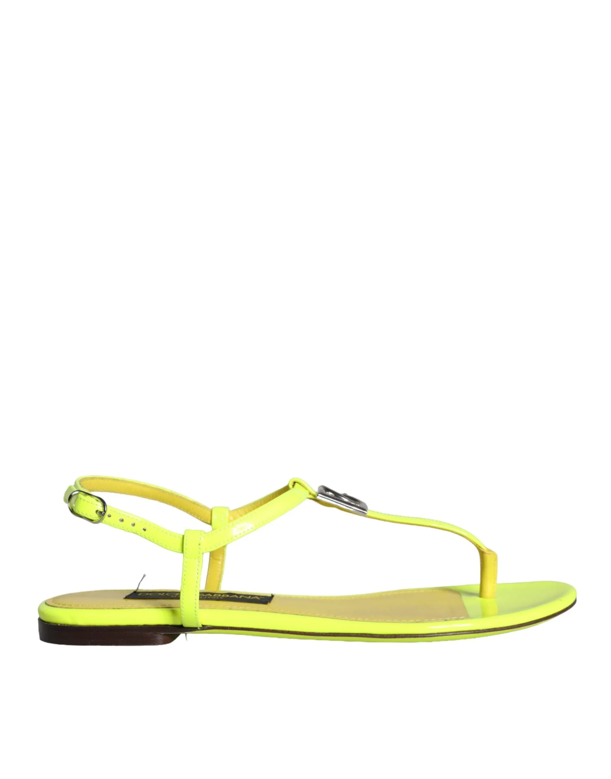 Dolce & Gabbana Women's Yellow Leather DG Logo Flats Sandals Shoes
