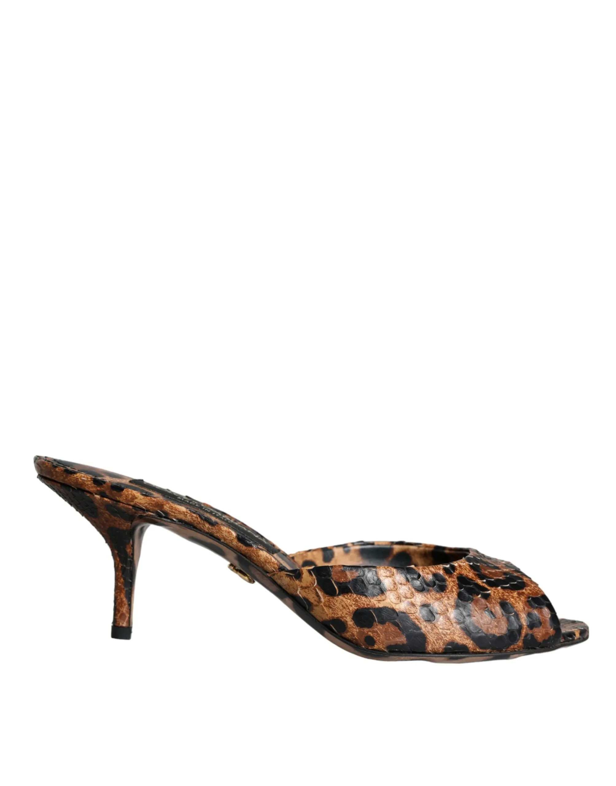 Dolce & Gabbana Women's Brown Leopard Leather Slides Heels Sandals Shoes