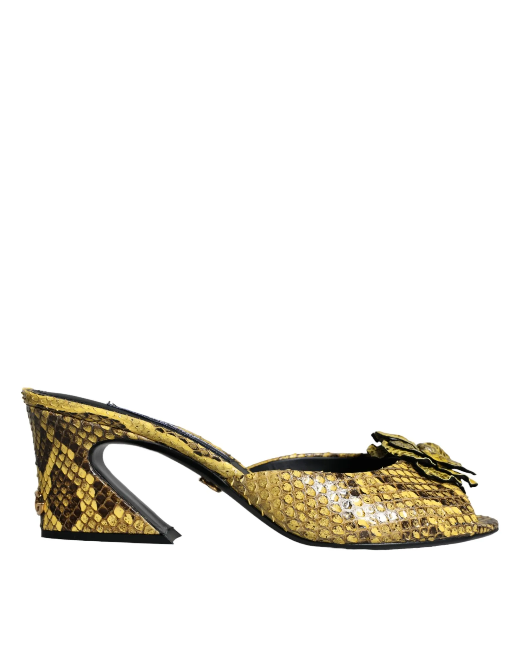 Dolce & Gabbana Women's Yellow Leather Block Heels Slides Shoes