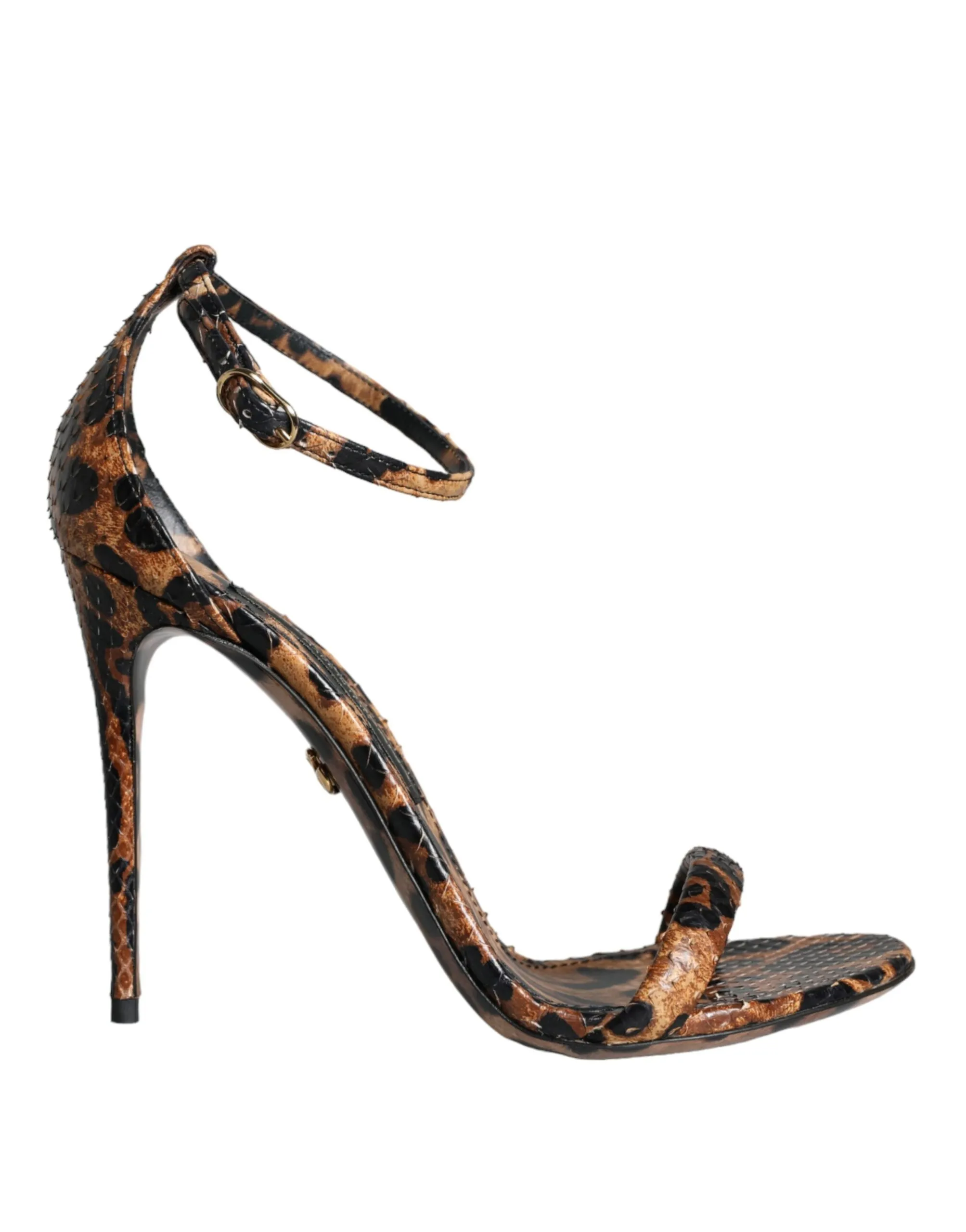 Dolce & Gabbana Women's Brown Leopard Leather Ankle Strap Sandals Shoes