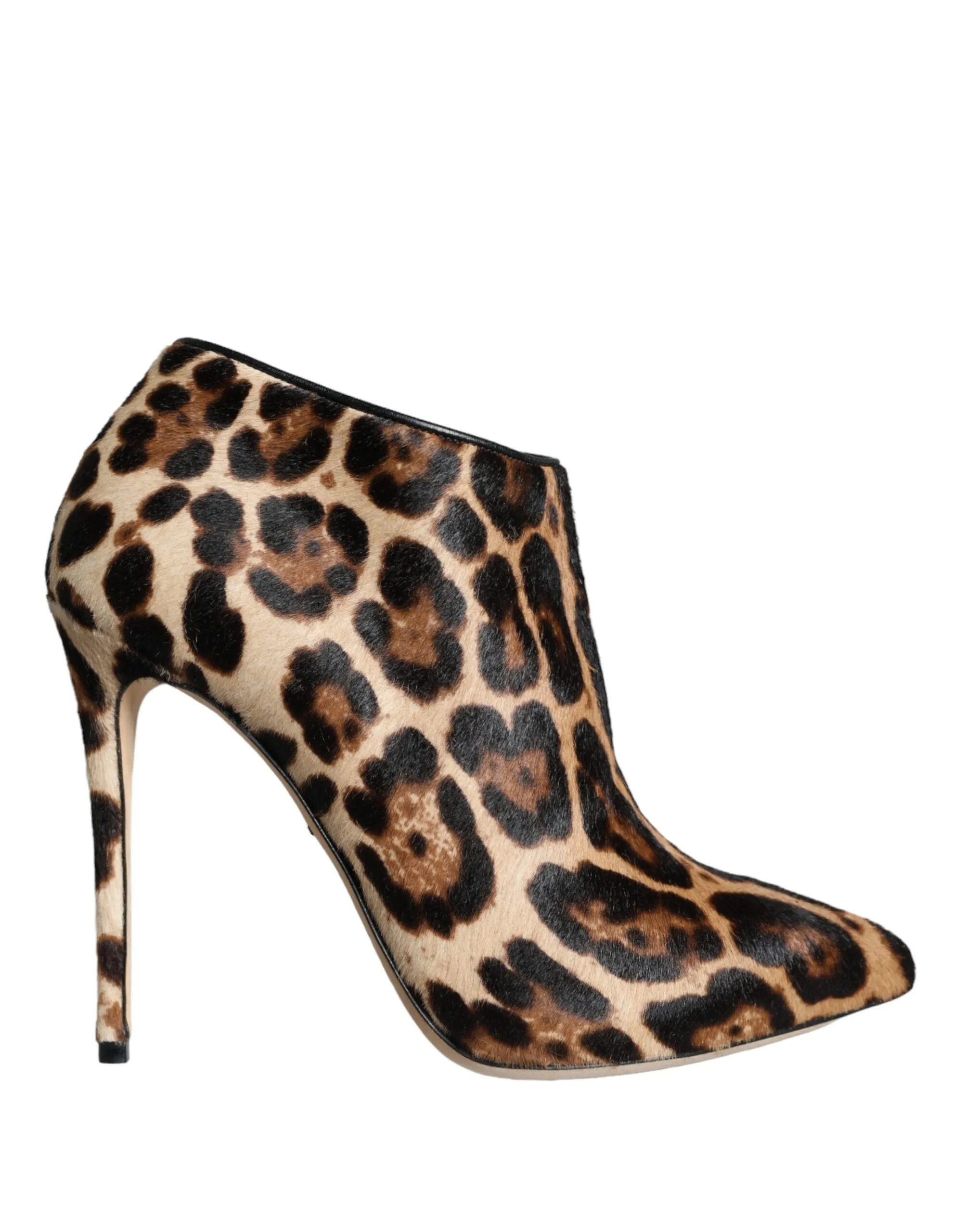 Dolce & Gabbana Women's Brown Leopard Calf Fur Heels Ankle Boots Shoes