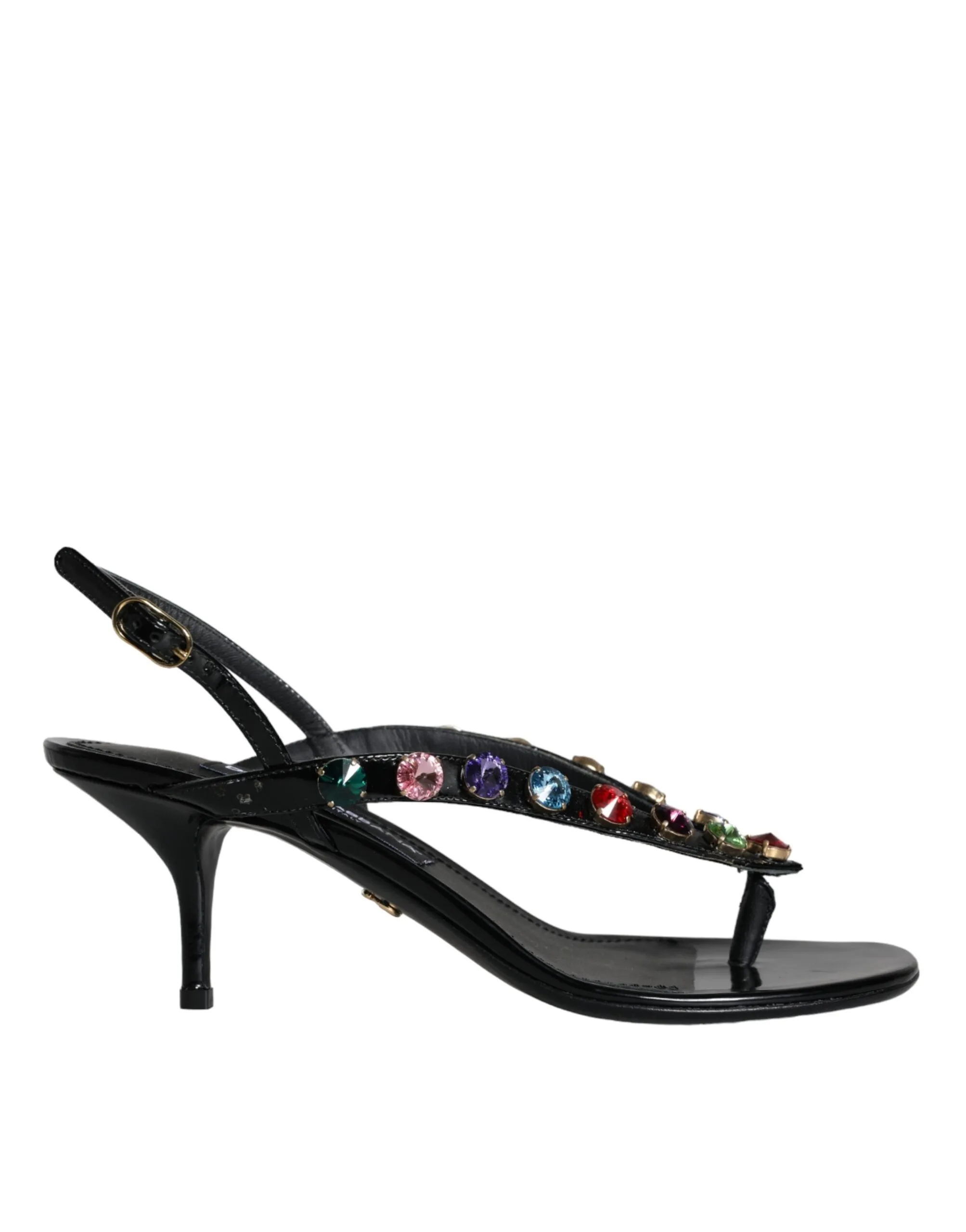 Dolce & Gabbana Women's Black Leather Crystal Slingback Sandals Shoes