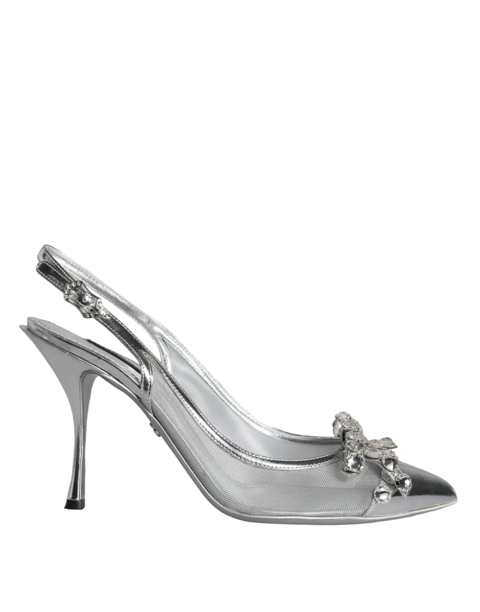 Dolce & Gabbana Women's Silver Mesh Crystal Embellished Slingback Shoes